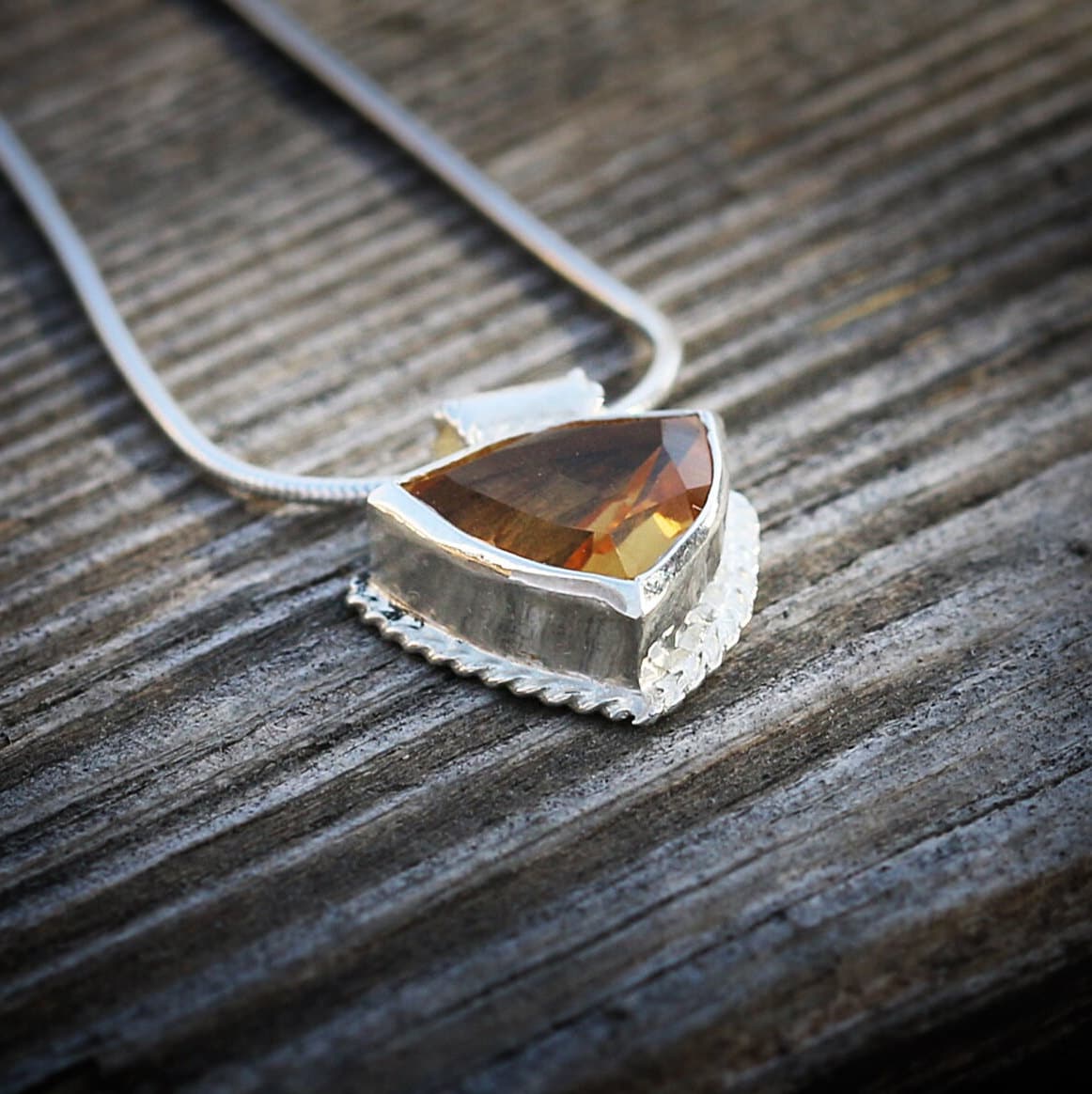 Citrine Gemstone Necklace , November Birth Stone Necklace, Silver Pendant Necklaces for Women, Triangle Pendant Necklace.