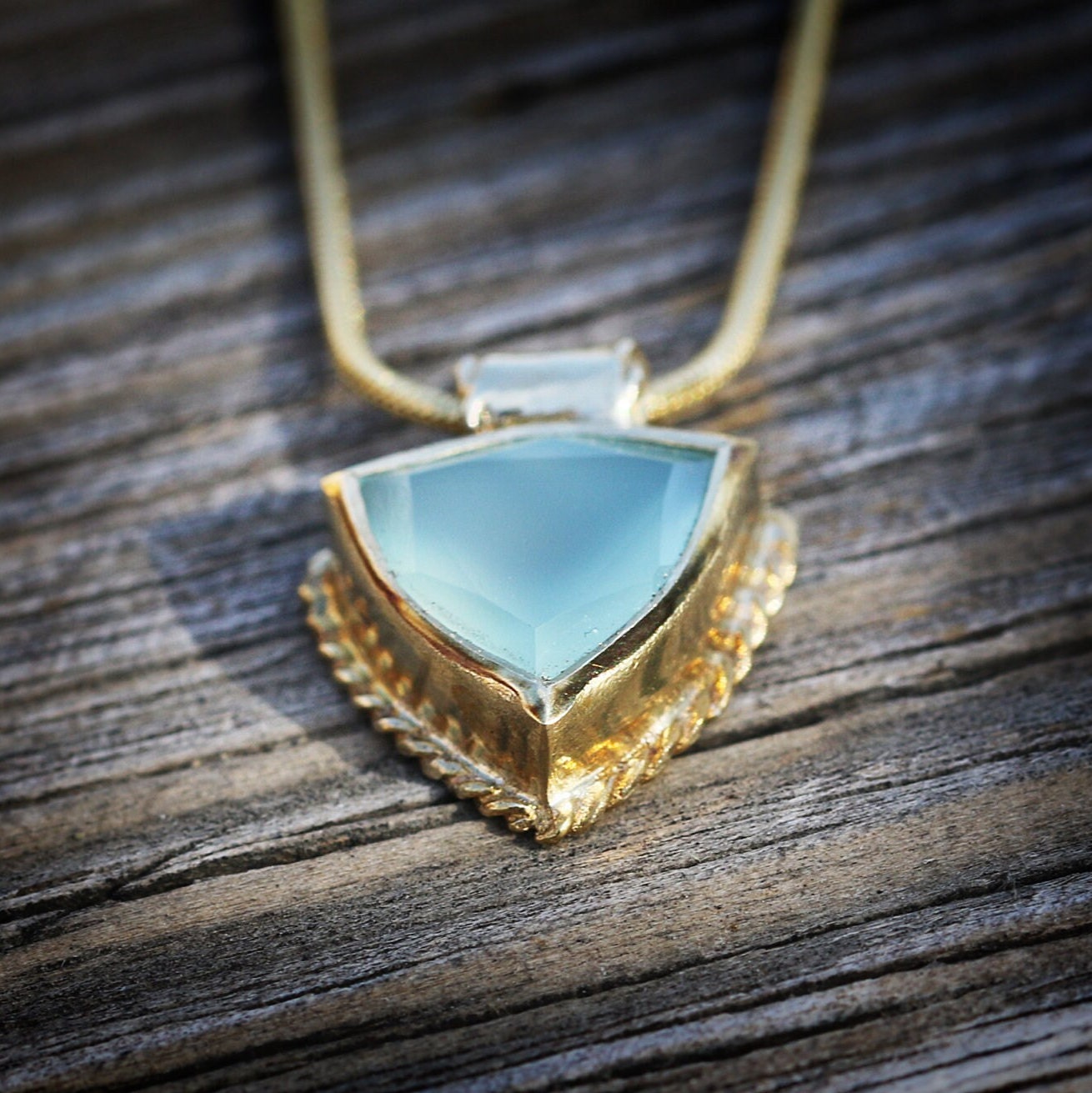Aqua Chalcedony Trillion Cut Pendant Necklace • Gold Daity Handcrafted Necklace • Gift for Mom Sister Daughter • Short Necklaces For Women