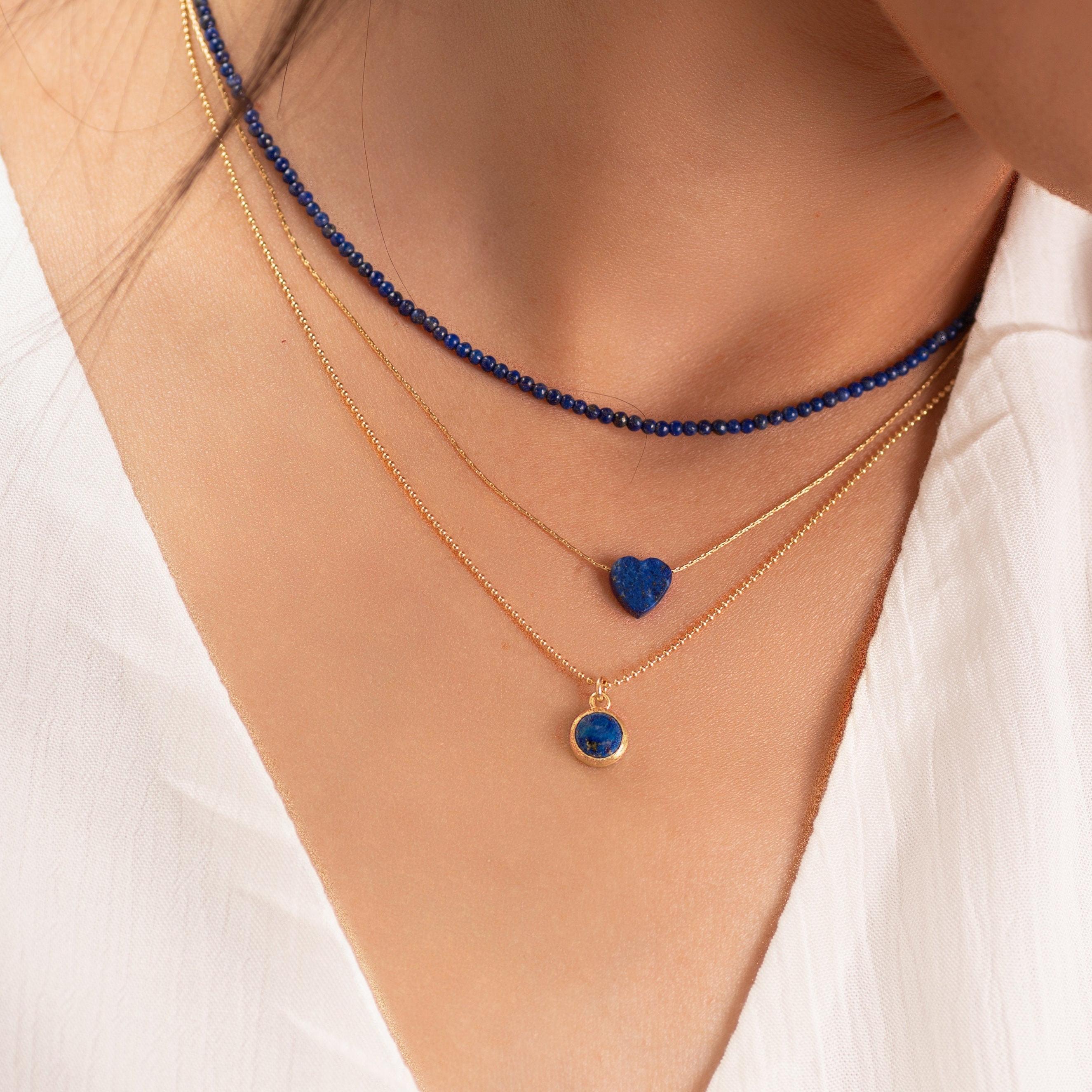 Lapis Layered Necklace ,Three Layered Necklace ,Multi Pendant Necklace ,Lapis Lazuli Necklace ,Stacked Necklaces , Multi-Strand Necklaces