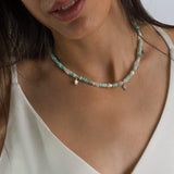 Turquoise Bead Necklace, Amazonite& Pearl Bead Necklace For Women, Short Pendant, Pomegranate Pendant Necklace, Christmas Gift