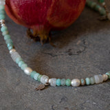 Turquoise Bead Necklace, Amazonite& Pearl Bead Necklace For Women, Short Pendant, Pomegranate Pendant Necklace, Christmas Gift