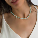 Turquoise Bead Necklace, Amazonite& Pearl Bead Necklace For Women, Short Pendant, Pomegranate Pendant Necklace, Christmas Gift