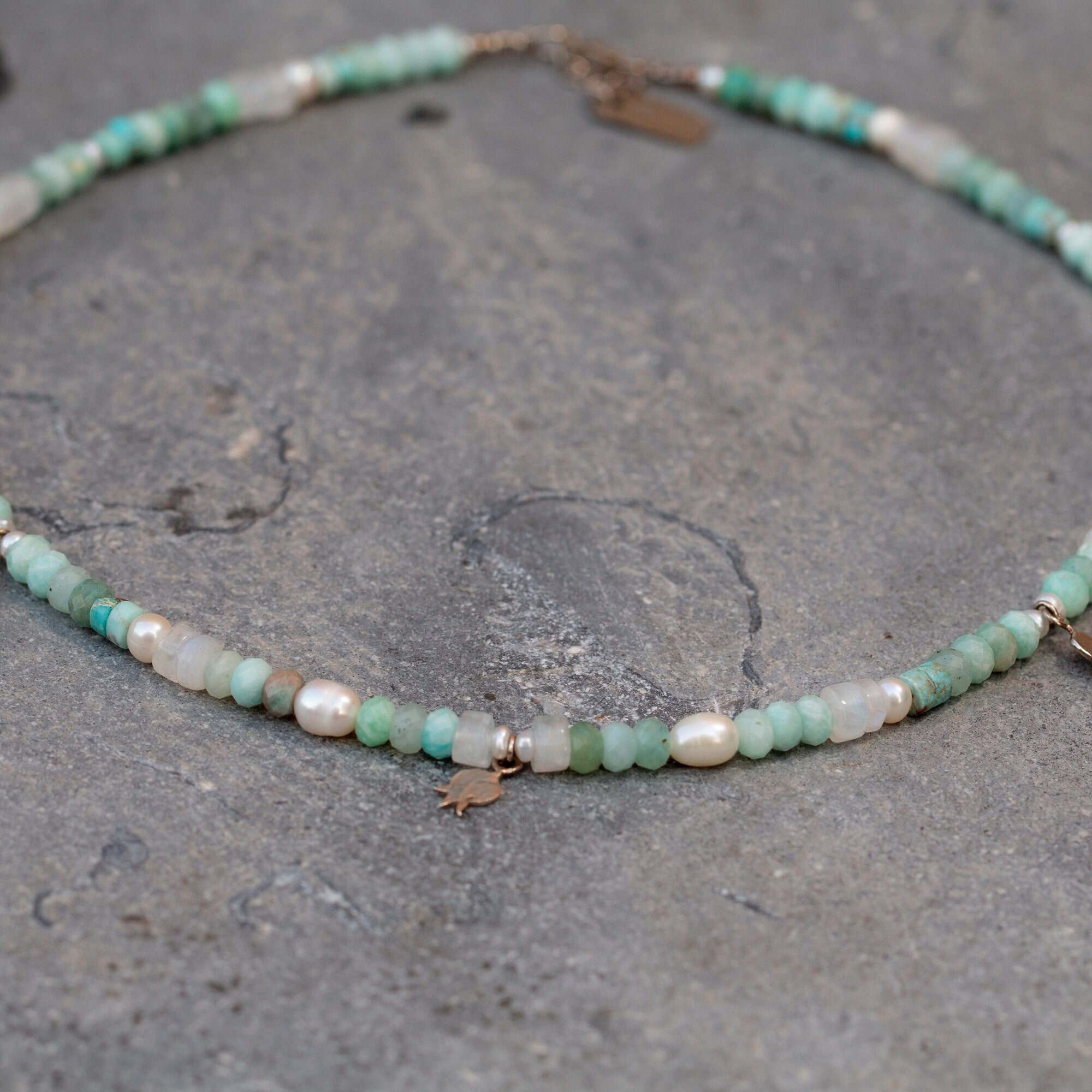 Turquoise Bead Necklace, Amazonite& Pearl Bead Necklace For Women, Short Pendant, Pomegranate Pendant Necklace, Christmas Gift