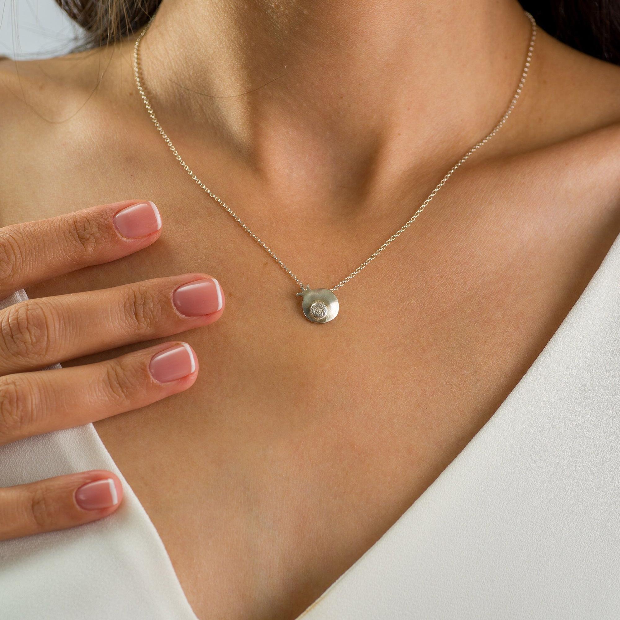 Pomegranate Pendant Silver Necklace,Luck Jewelry,Silver Pendant Necklace,Short Necklace For Women,Delicate Silver Necklace,Mother's Day Gift