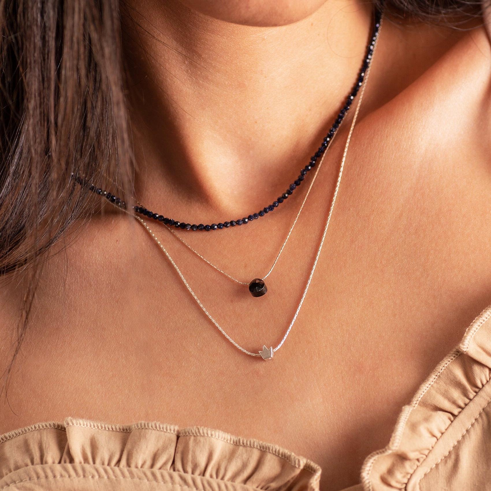Black Onyx Layered Silver Necklace, Layered Charm Necklace For Women ,Triple strand Necklace ,February Birth Stone Necklace ,Christmas Gift.