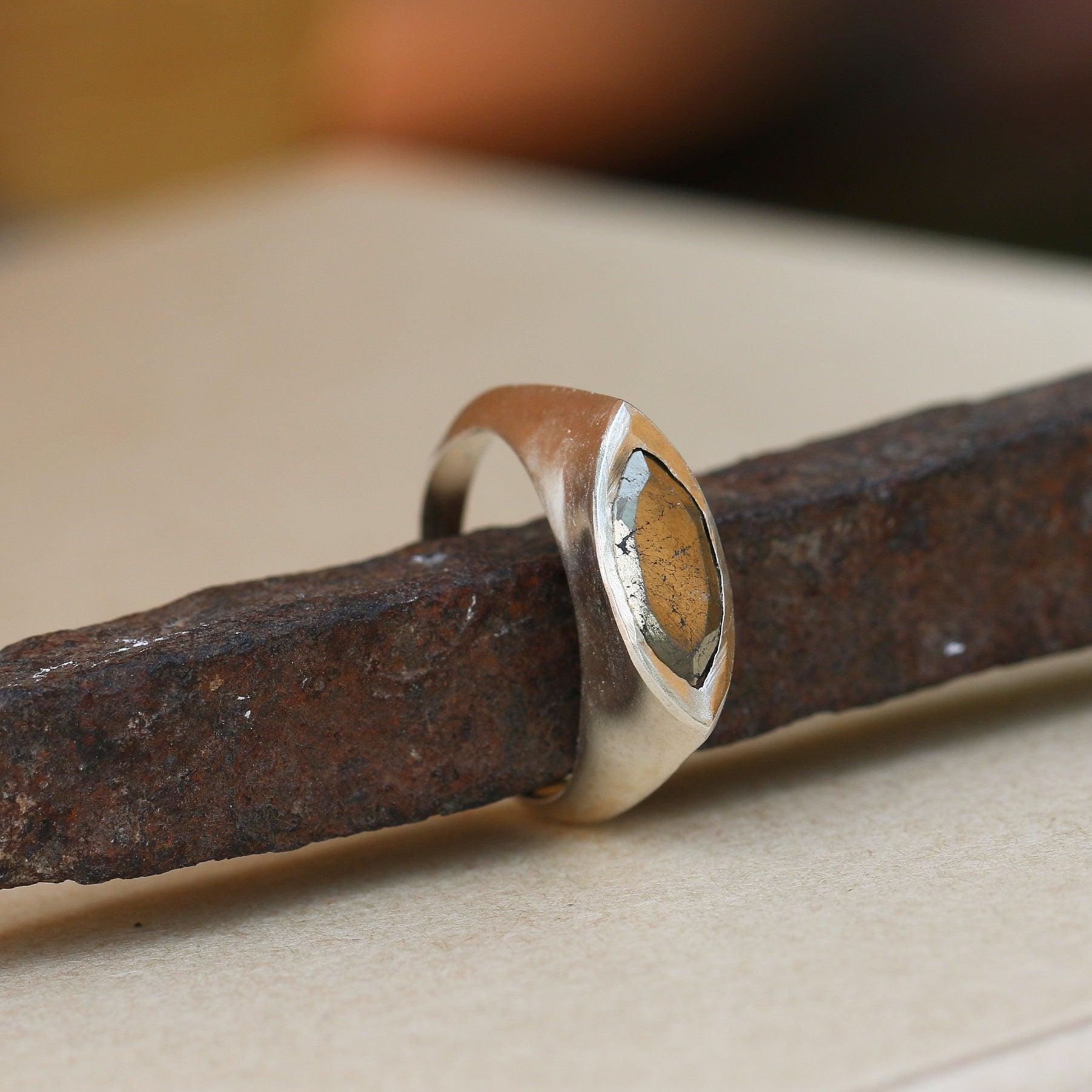 Pyrite Ring, Silver Ring For Women, Statement Ring, Marquise Gemstone Ring, Bridal Ring, Wedding Ring, Pyrite Jewelry, Hand Made Jewelry