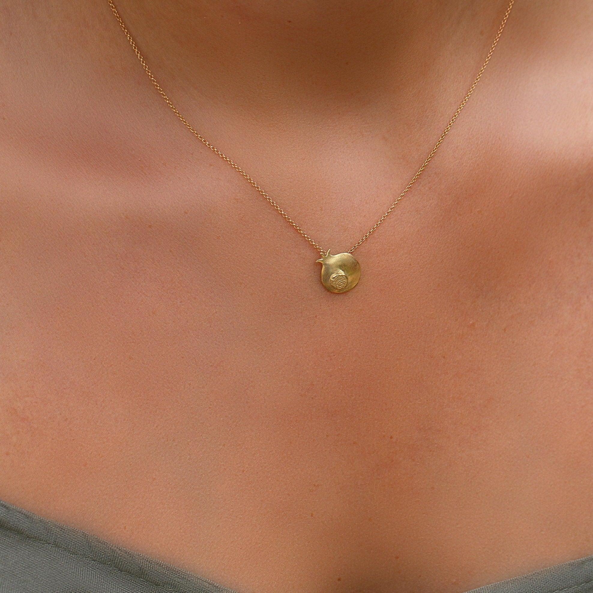 Dainty Gold Pendant Necklace,Luck Jewelry, pomegranate Gold Pendant,Short Necklace For Women,Delicate Gold Necklace,Mother's Day Gift