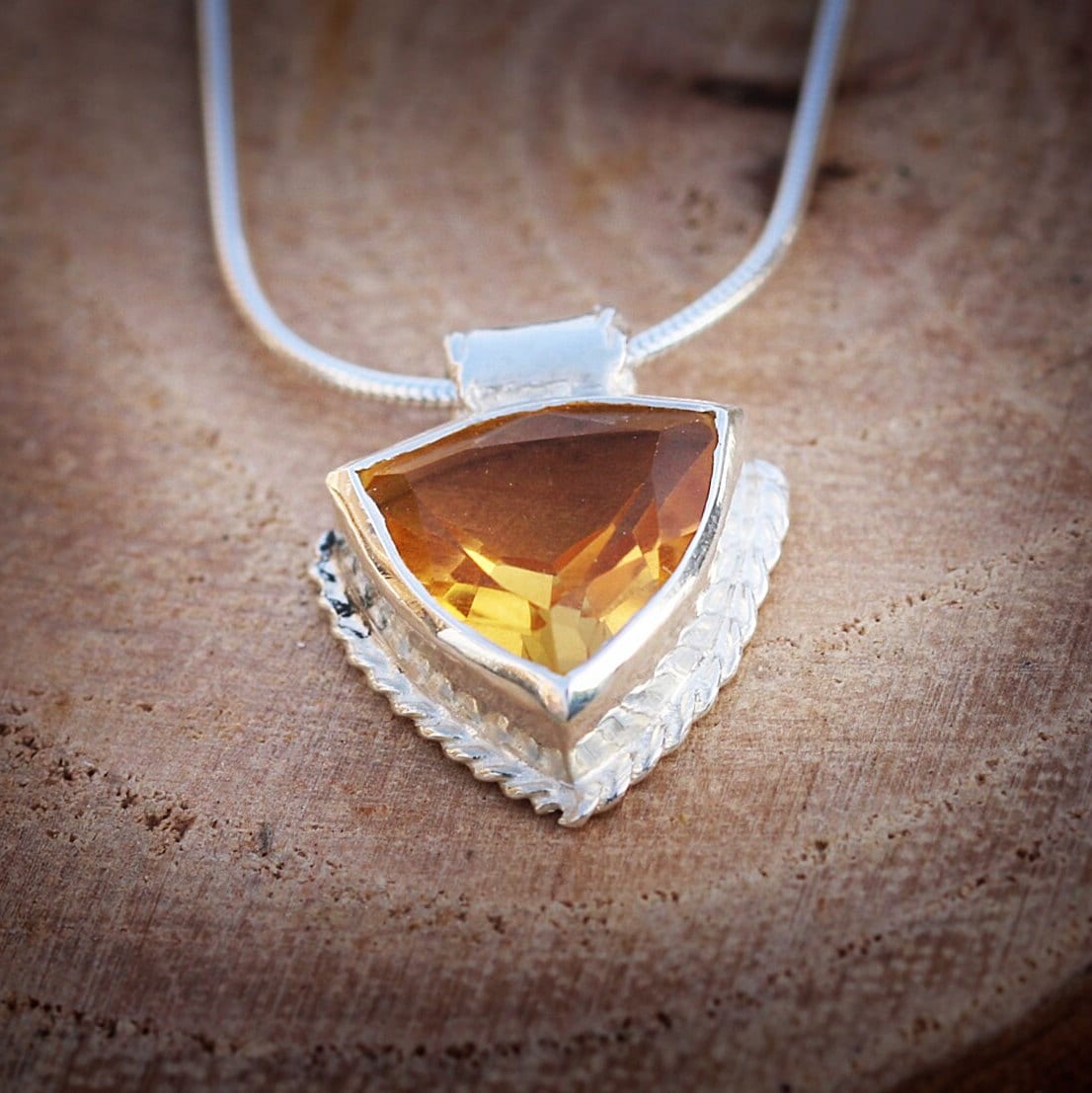 Citrine Gemstone Necklace , November Birth Stone Necklace, Silver Pendant Necklaces for Women, Triangle Pendant Necklace.