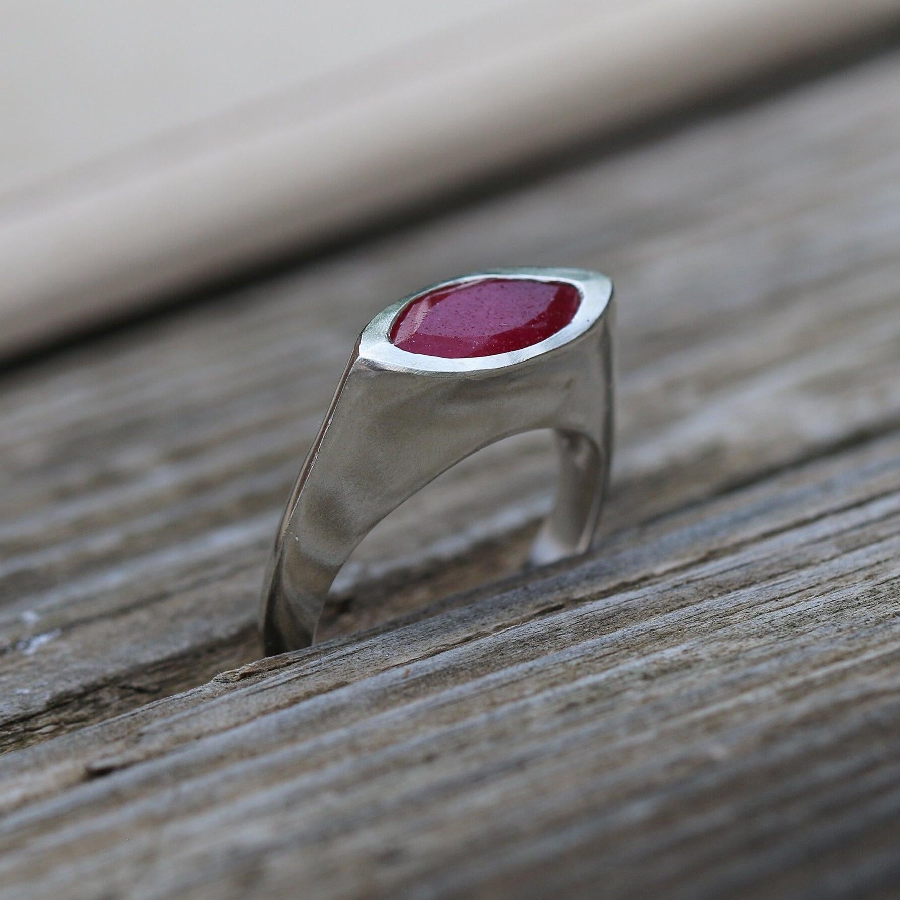 Ruby Sterling Silver Marquise Ring, Silver Raw Ruby Ring For Women, Ruby Marquise Gemstone Ring, July Birthstone ring, Christmas Gift, Ruby