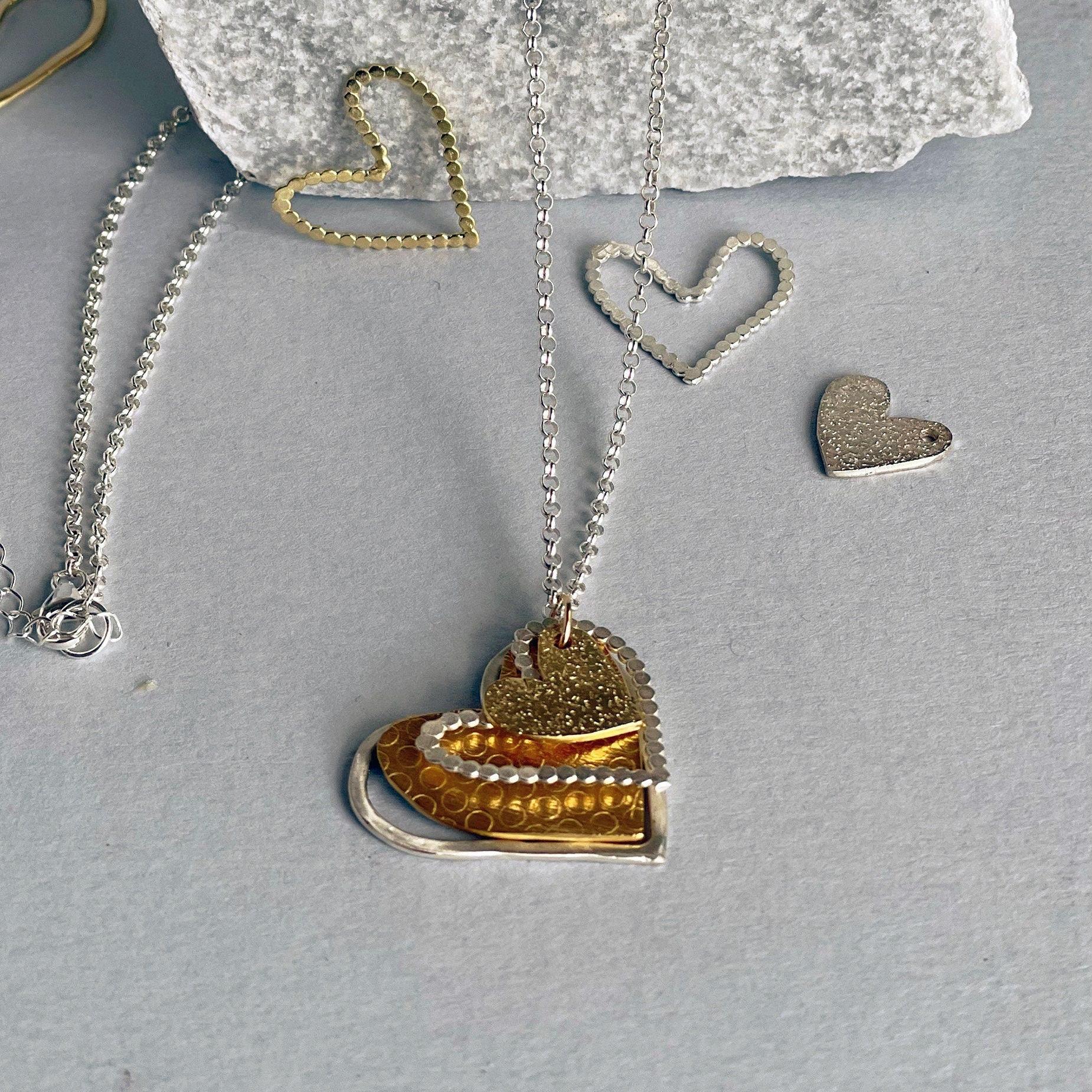 Long Necklace For Women, Gold And Silver Heart Pendant Necklace For Mom , Multi Hearts Pendant Necklace, Best Gifts for Mom, Gift for Her