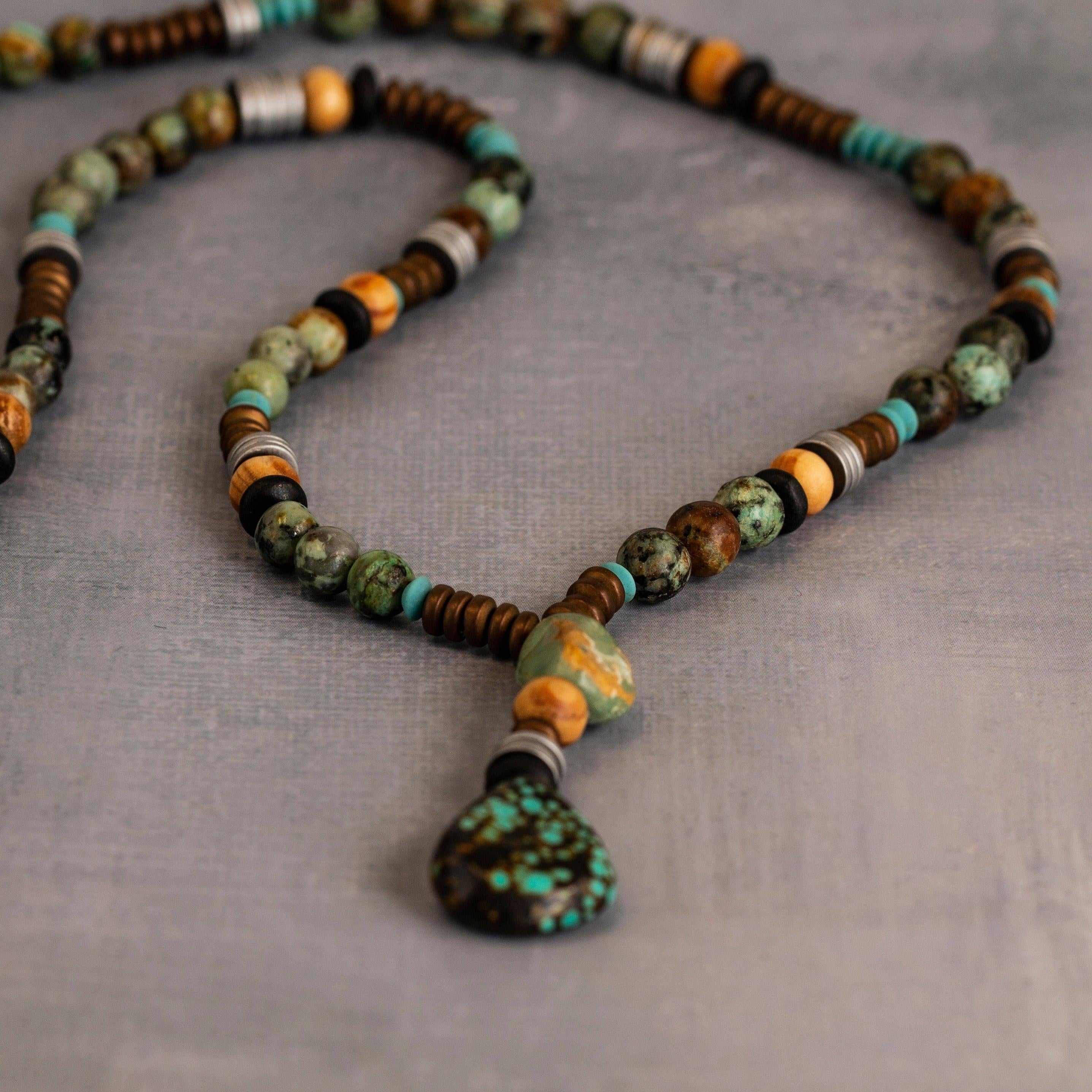 Men Beaded Necklace For Men, Gemstone Necklaces For Men, Turquoise Pendant Necklace, Y Blue Beaded Necklace, Gift For Him