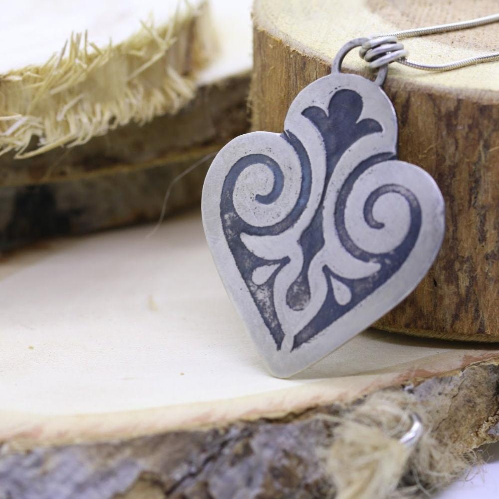 Long Silver Heart Necklace, Silver Boho Pendant Long Necklace For Women, A Gift For Her, Statement Pendant Necklaces, Extra Long Necklaces.