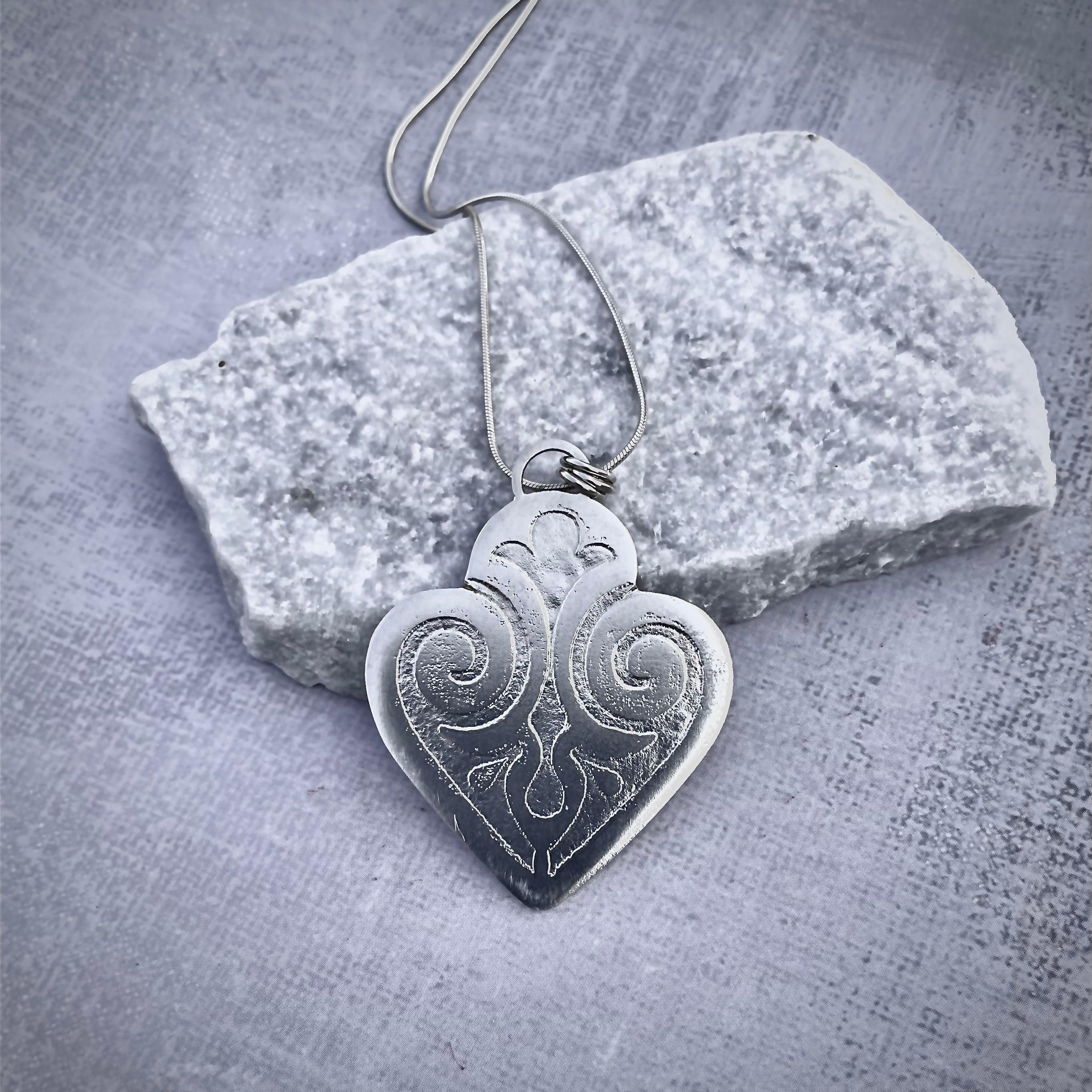 Long Silver Heart Necklace, Silver Boho Pendant Long Necklace For Women, A Gift For Her, Statement Pendant Necklaces, Extra Long Necklaces.