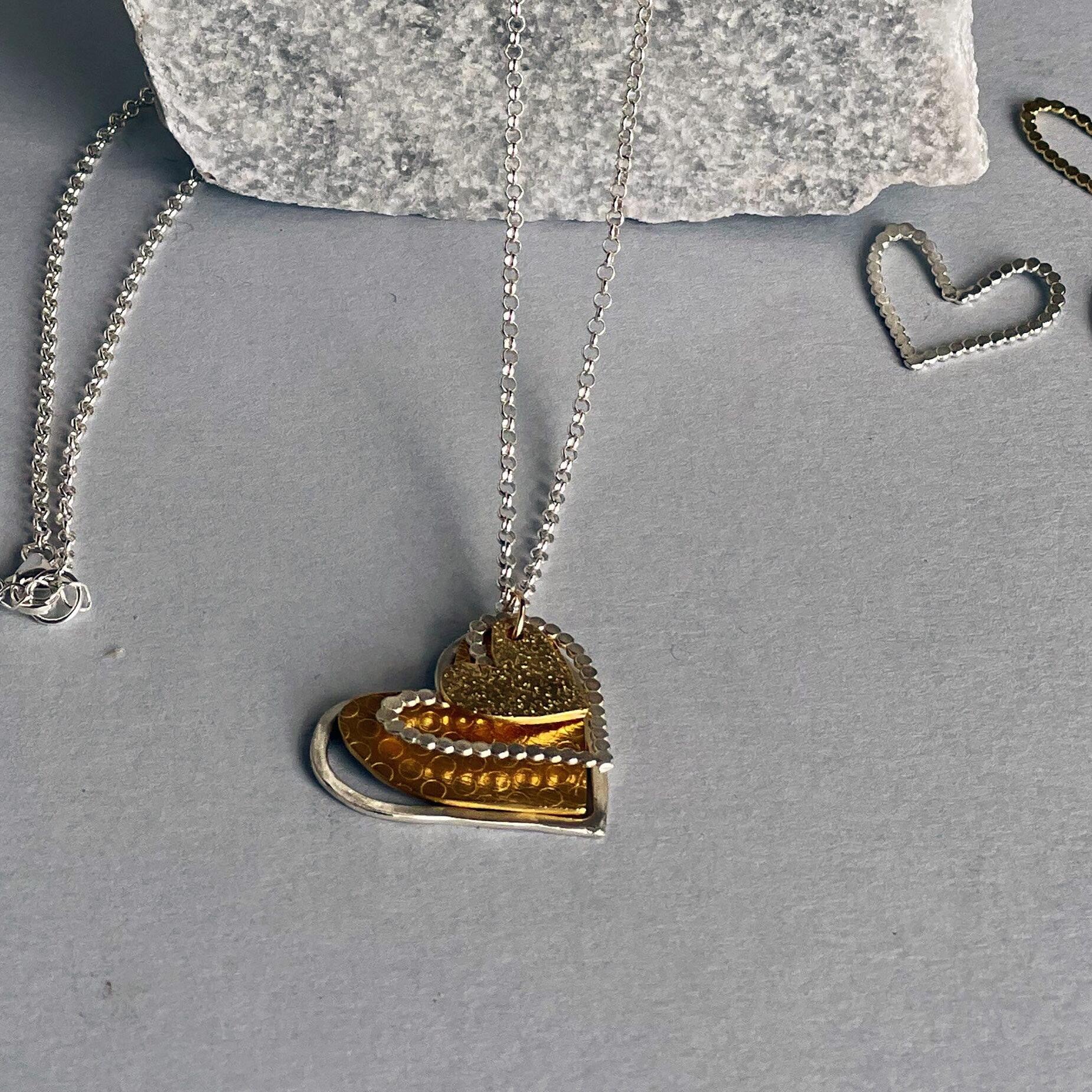 Long Necklace For Women, Gold And Silver Heart Pendant Necklace For Mom , Multi Hearts Pendant Necklace, Best Gifts for Mom, Gift for Her
