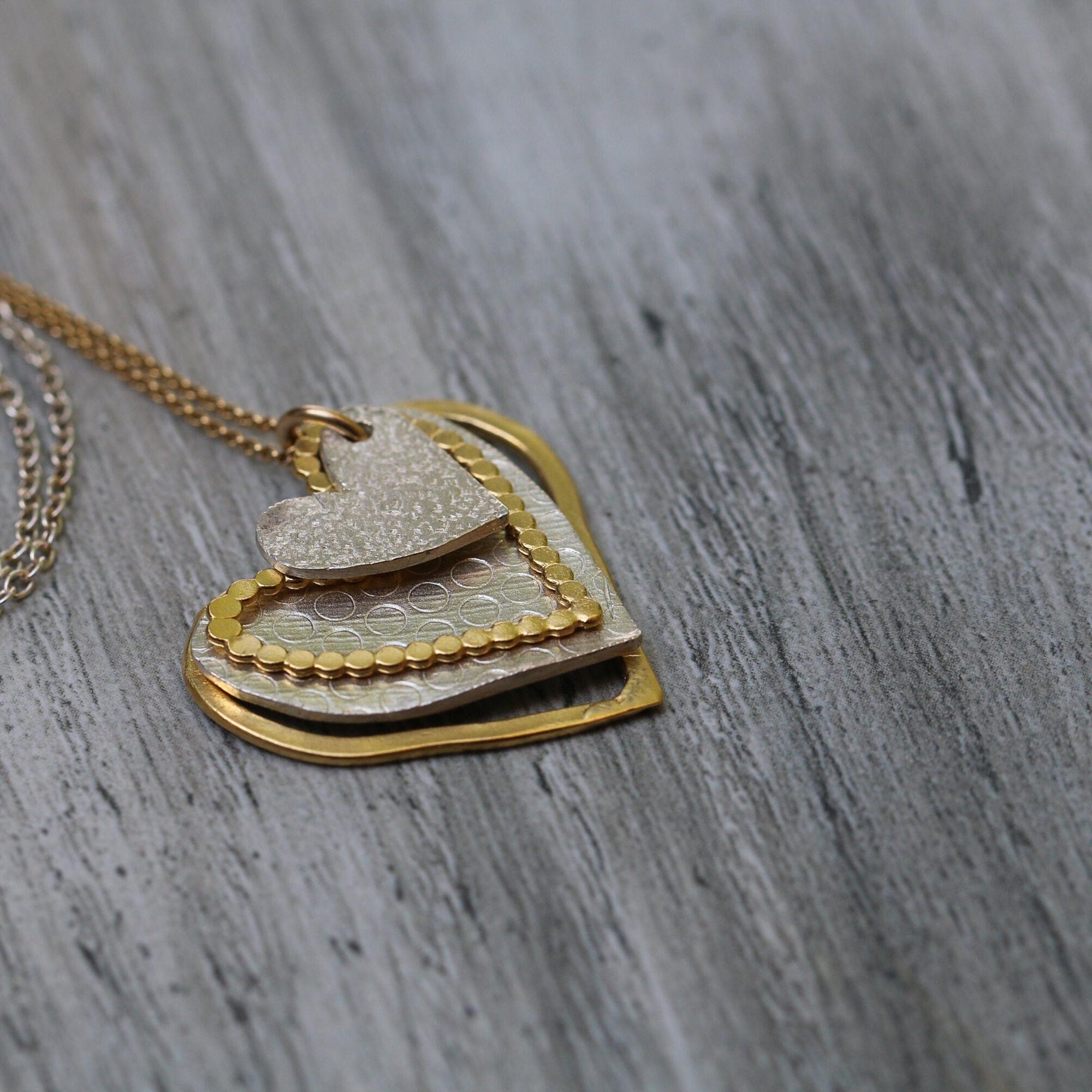 Two Tone Necklace for Women, Heart Pendant Necklace for Women, Personalized Heart necklace, Gift for Wife, Silver And Gold Necklace.