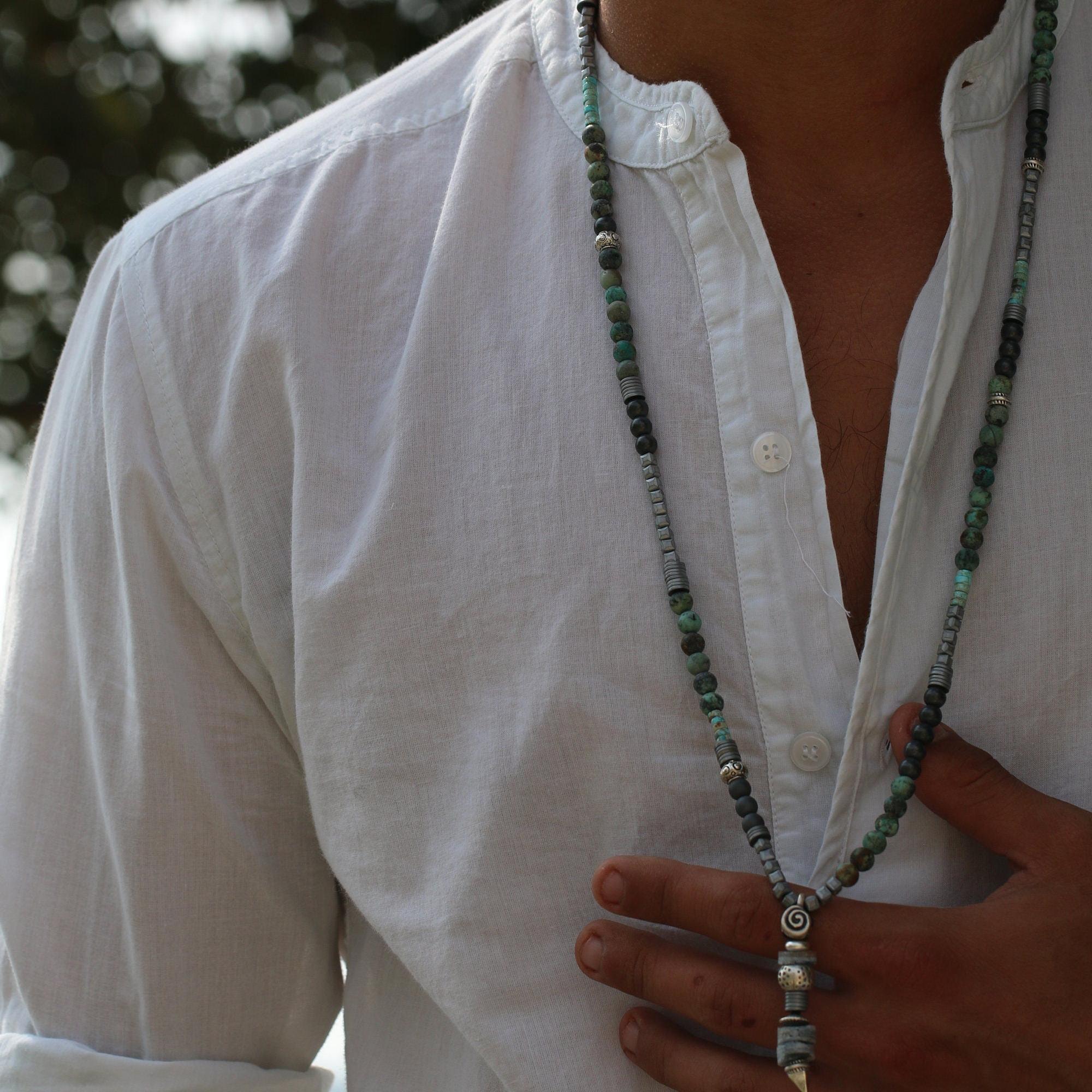 Bead Necklace for Men, Men's Jewelry, Boho Long Necklace, Gift For Him, Beaded Necklace, Bohemian Jewelry, Gemstone Necklaces for Men