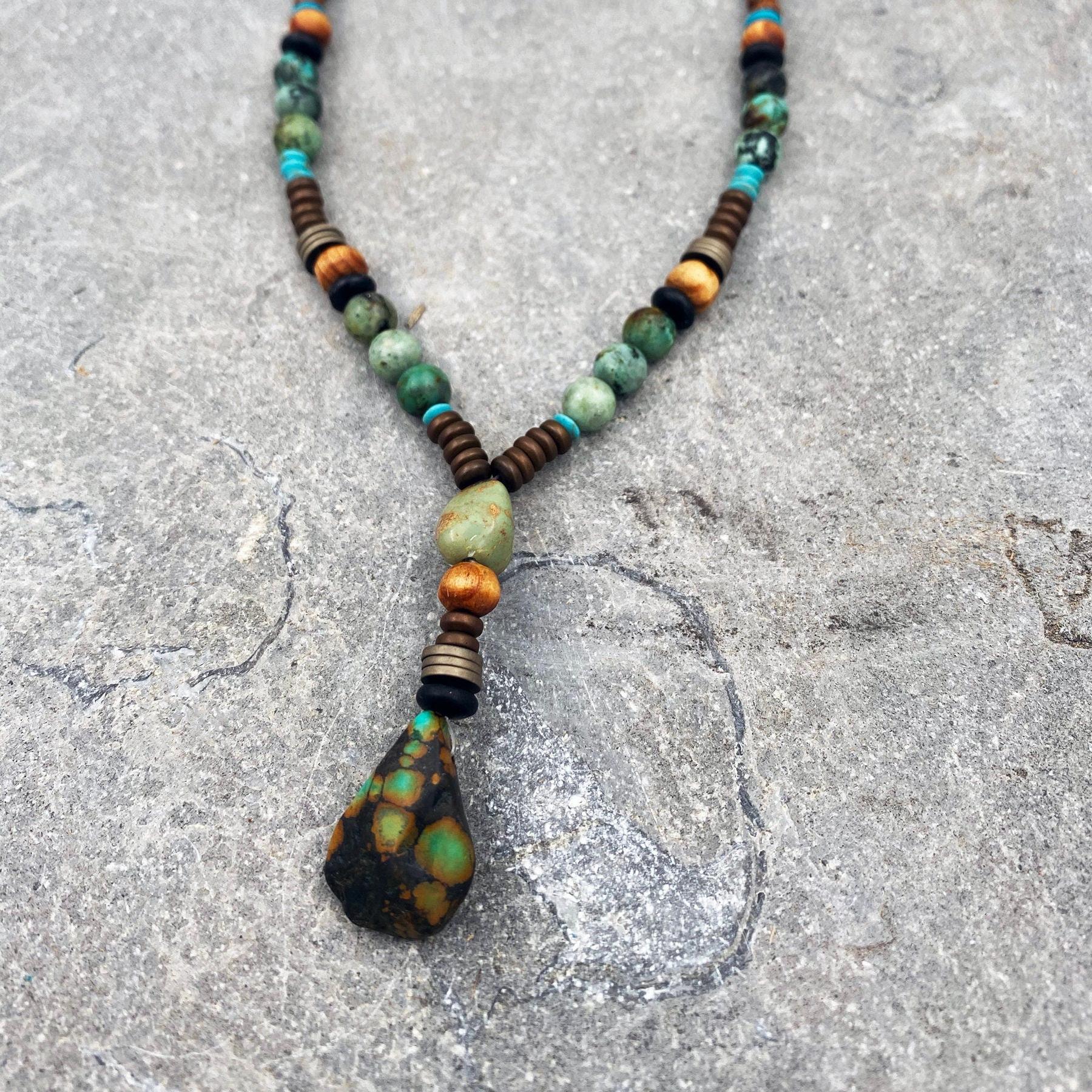 Men Beaded Necklace For Men, Gemstone Necklaces For Men, Turquoise Pendant Necklace, Y Blue Beaded Necklace, Gift For Him