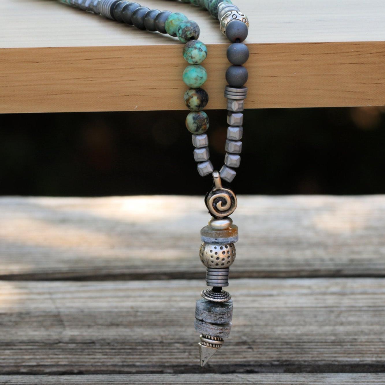 Bead Necklace for Men, Men's Jewelry, Boho Long Necklace, Gift For Him, Beaded Necklace, Bohemian Jewelry, Gemstone Necklaces for Men