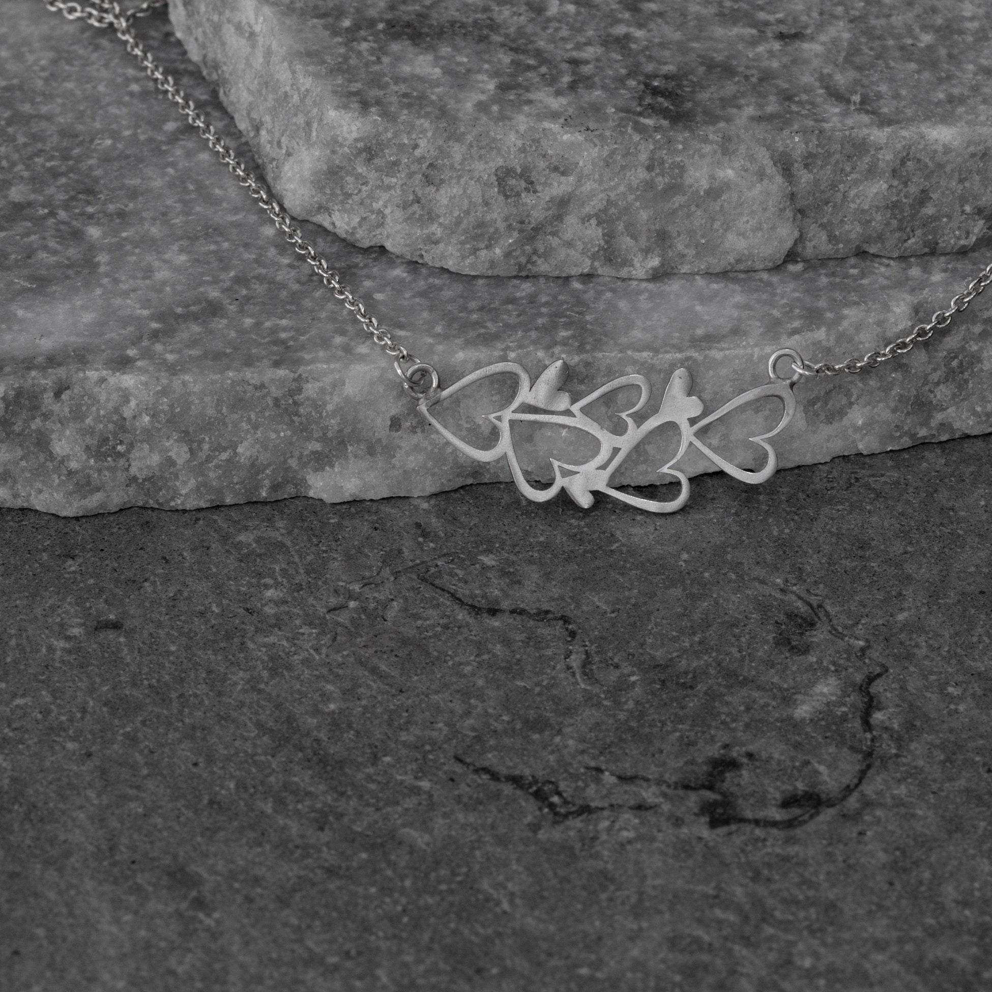 Hearts Silver Necklace For Women, Delicate Silver Multi Hearts Necklace, Valentine Day Gift For Her, Gift For Wife, Heart Jewelry.