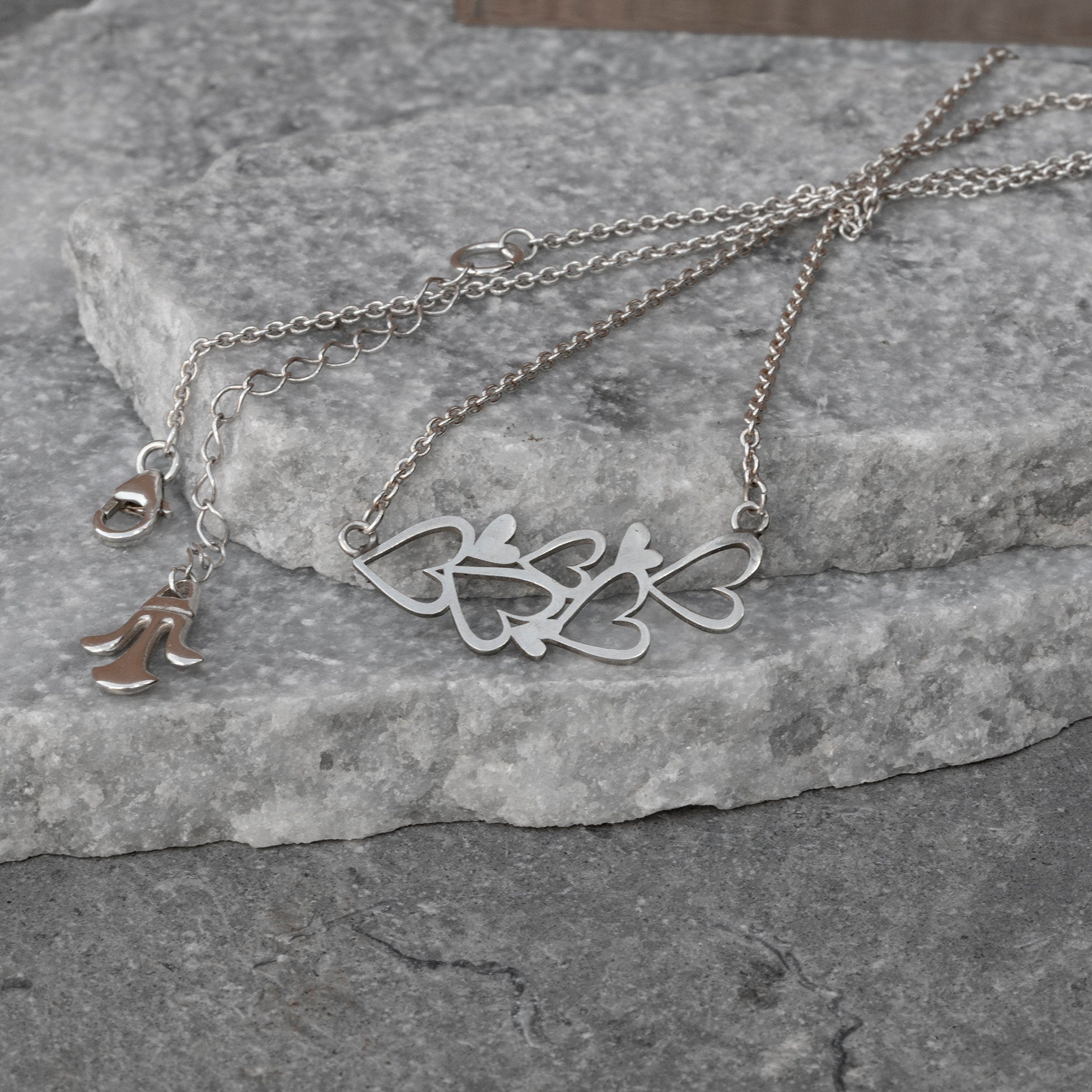 Hearts Silver Necklace For Women, Delicate Silver Multi Hearts Necklace, Valentine Day Gift For Her, Gift For Wife, Heart Jewelry.