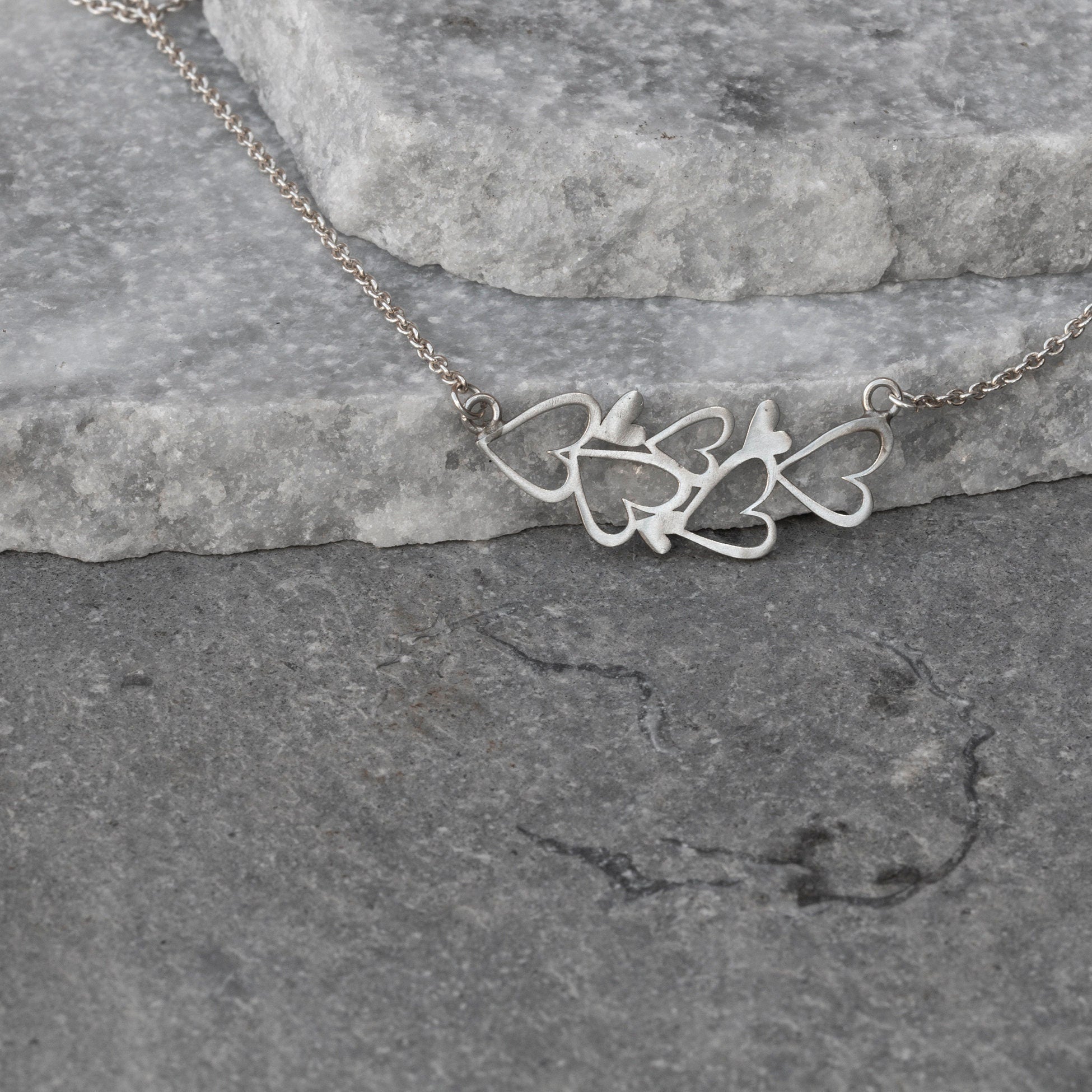 Hearts Silver Necklace For Women, Delicate Silver Multi Hearts Necklace, Valentine Day Gift For Her, Gift For Wife, Heart Jewelry.