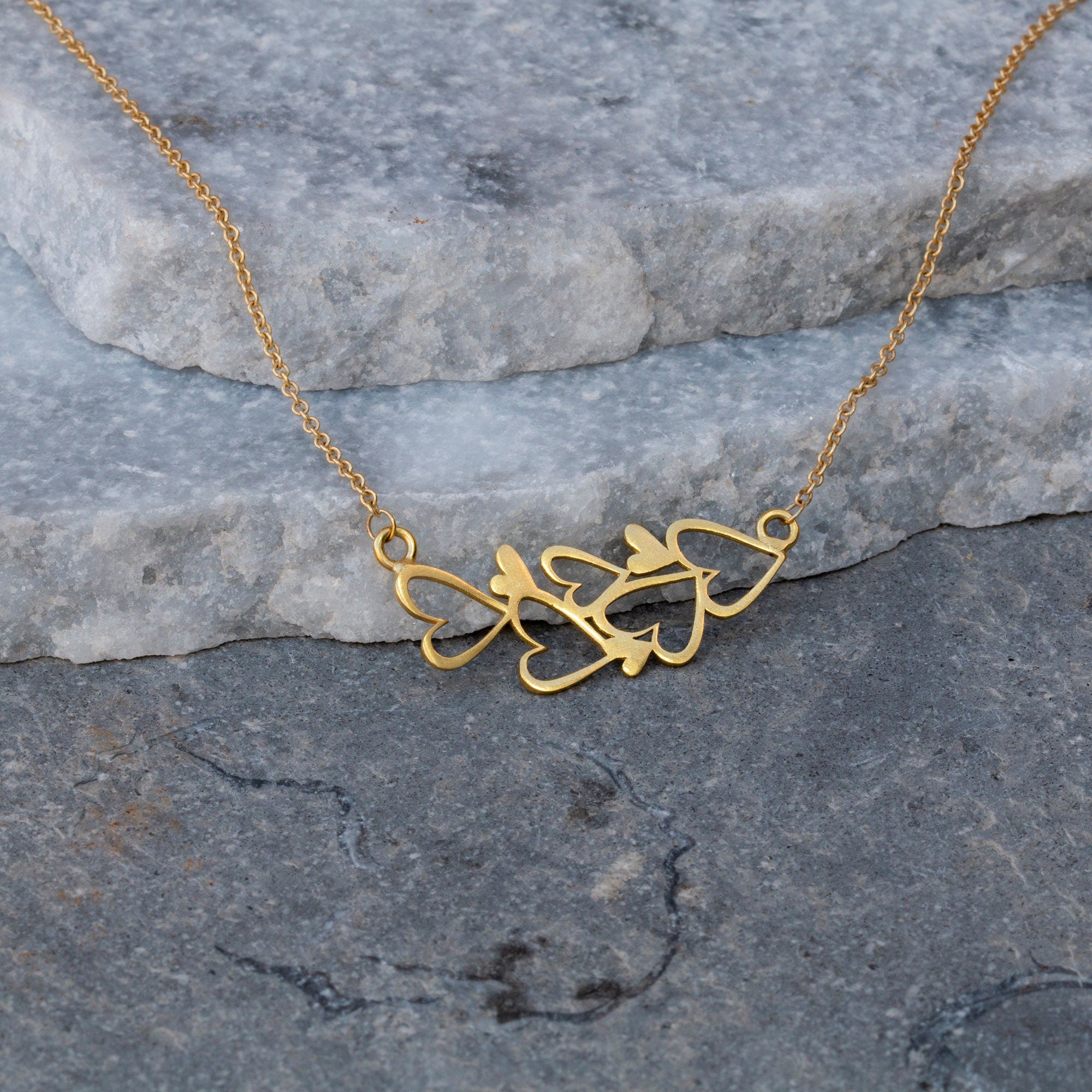 Gold Heart Necklace For Women, Delicate Gold Hearts Necklace, Valentine's Day Gift For Her, Gift For Her, Heart Pendant Necklace.