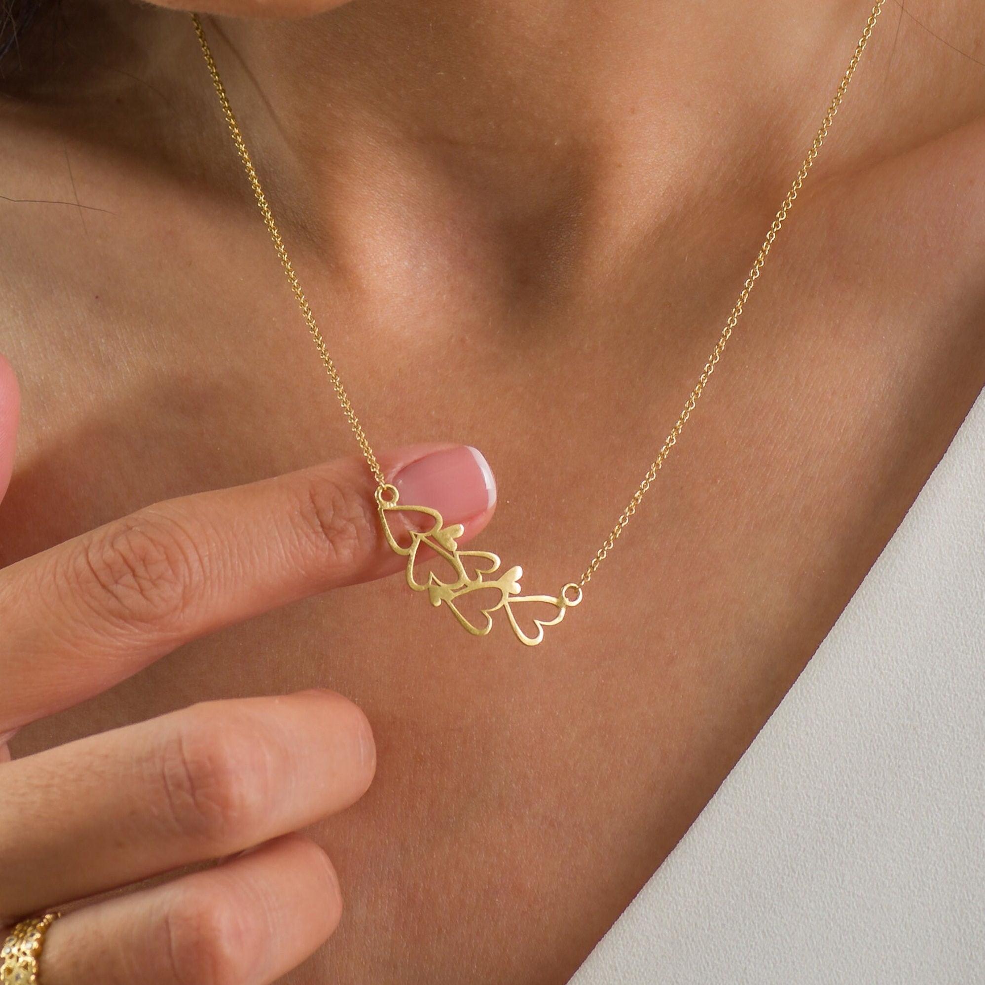 Gold Heart Necklace For Women, Delicate Gold Hearts Necklace, Valentine's Day Gift For Her, Gift For Her, Heart Pendant Necklace.