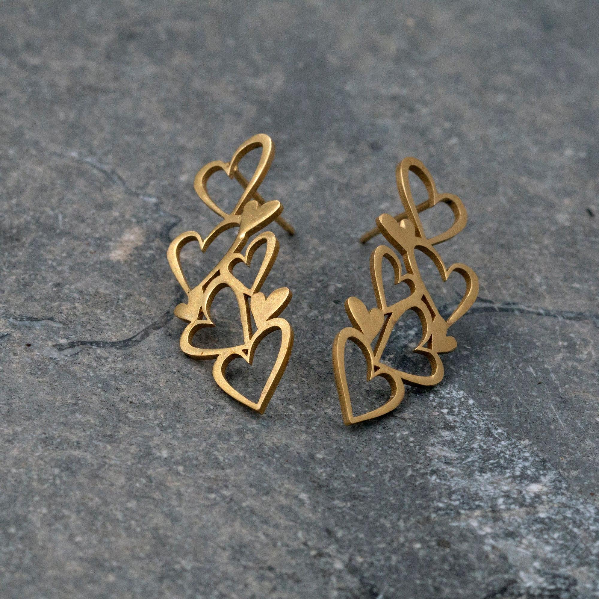 Dainty Gold Necklace And Earrings Set. Gold Multi Heart Jewelry set For Women, Heart Jewelry Set.
