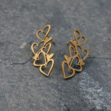 Dainty Gold Necklace And Earrings Set. Gold Multi Heart Jewelry set For Women, Heart Jewelry Set.