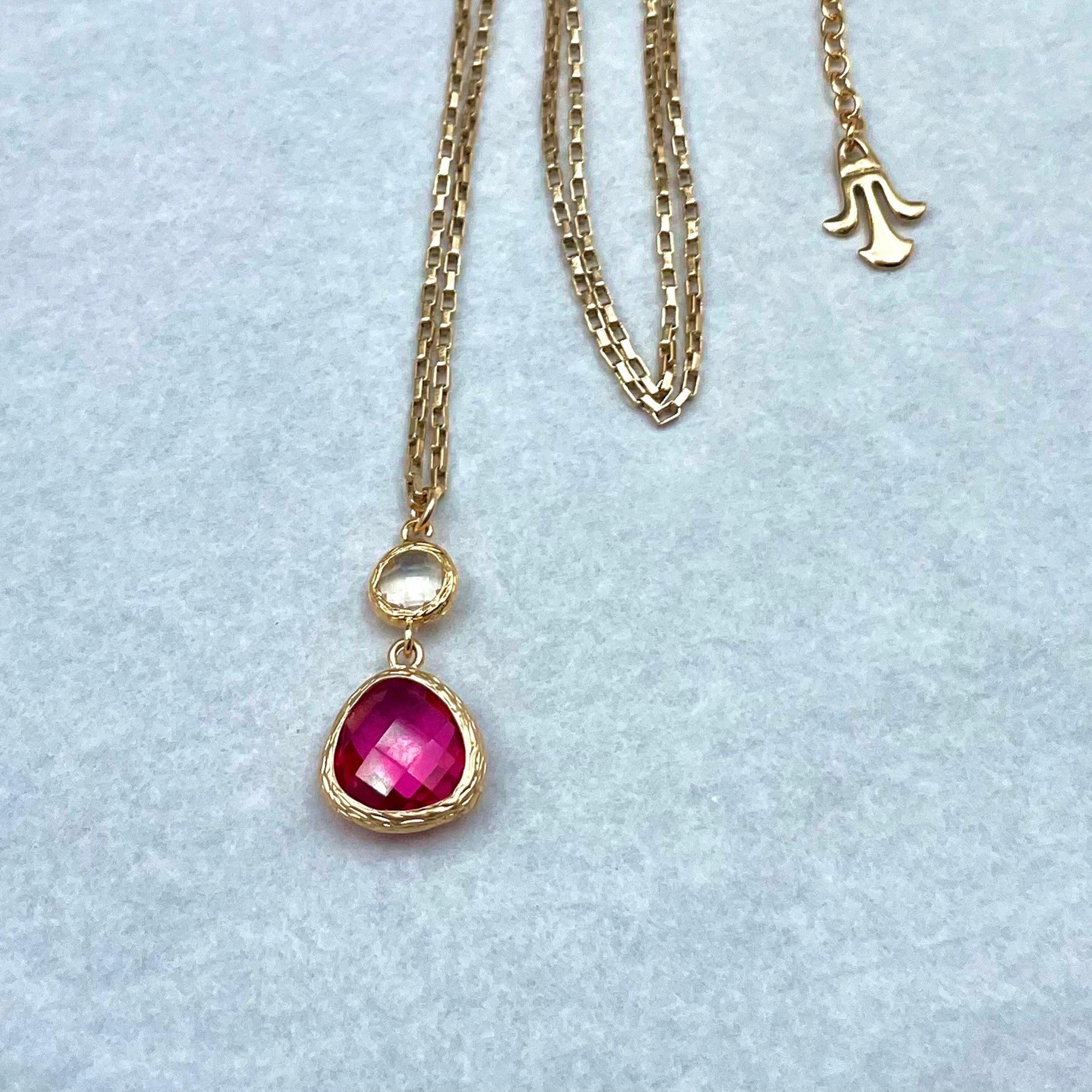 Gemstone Necklace,Pendant Necklace for Women,Dainty Gold Necklace,Dainty Necklaces for Women,Gold Necklace,Double Pendant Necklace