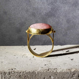 Pink handmade Gold Ring, Pink Statement Ring,14k Gold Rings for Women, Hand Made Oval cabochon Ring,