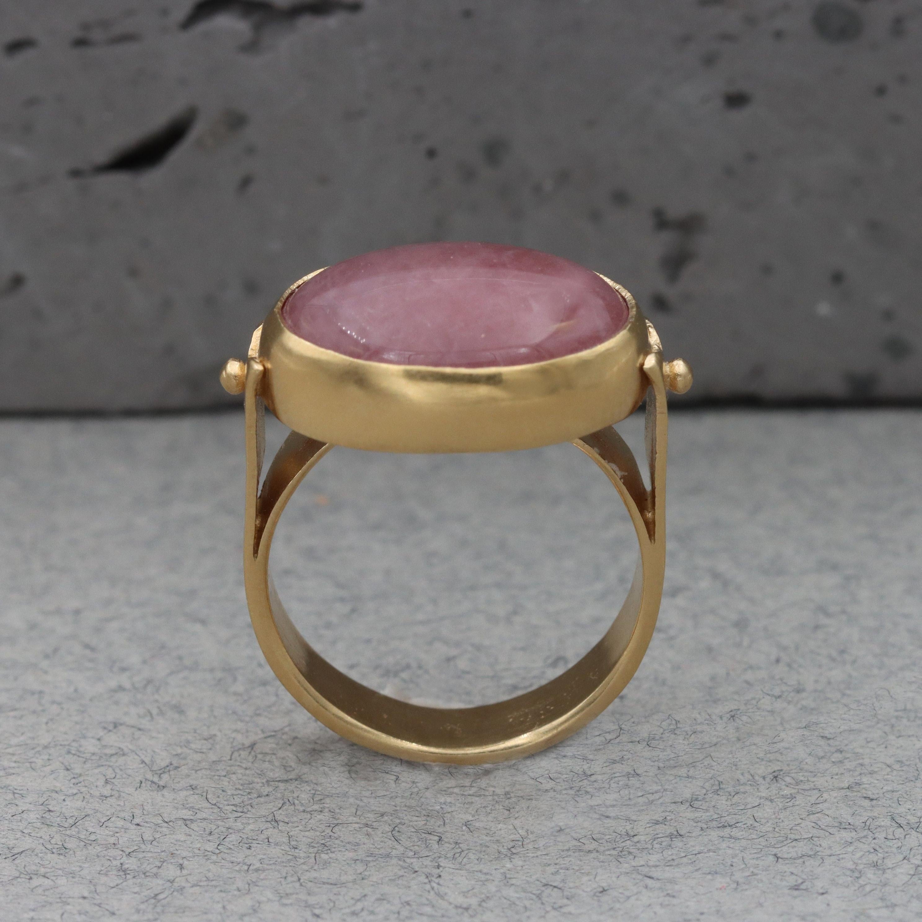 Pink handmade Gold Ring, Pink Statement Ring,14k Gold Rings for Women, Hand Made Oval cabochon Ring,