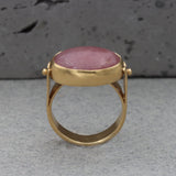 Pink handmade Gold Ring, Pink Statement Ring,14k Gold Rings for Women, Hand Made Oval cabochon Ring,