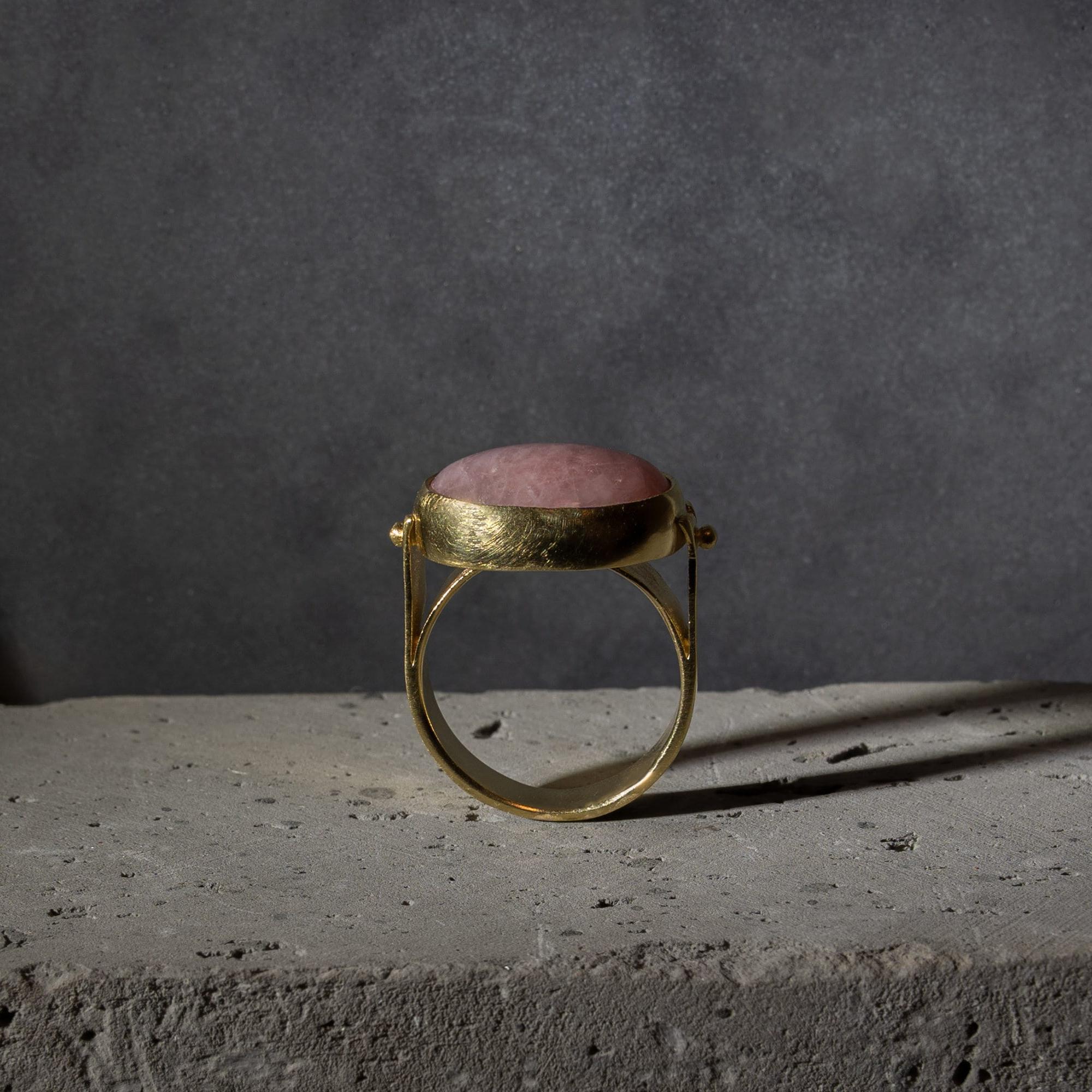 Pink handmade Gold Ring, Pink Statement Ring,14k Gold Rings for Women, Hand Made Oval cabochon Ring,