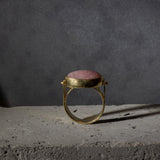 Pink handmade Gold Ring, Pink Statement Ring,14k Gold Rings for Women, Hand Made Oval cabochon Ring,
