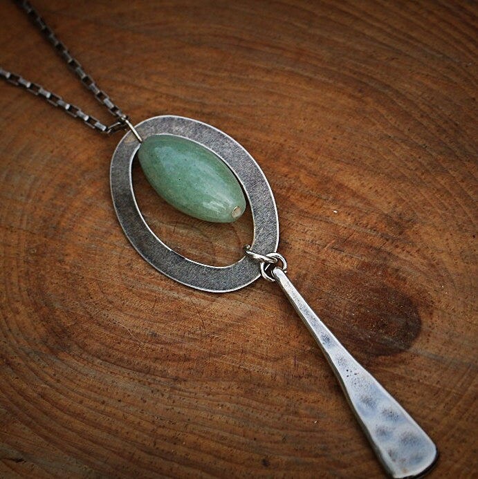 Aventurine Necklace, Silver Necklace, Gemstone Necklaces for Women, Long Necklace, Long Pendant Necklace, Boho Necklace, Gift Jewelry