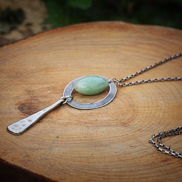 Aventurine Necklace, Silver Necklace, Gemstone Necklaces for Women, Long Necklace, Long Pendant Necklace, Boho Necklace, Gift Jewelry