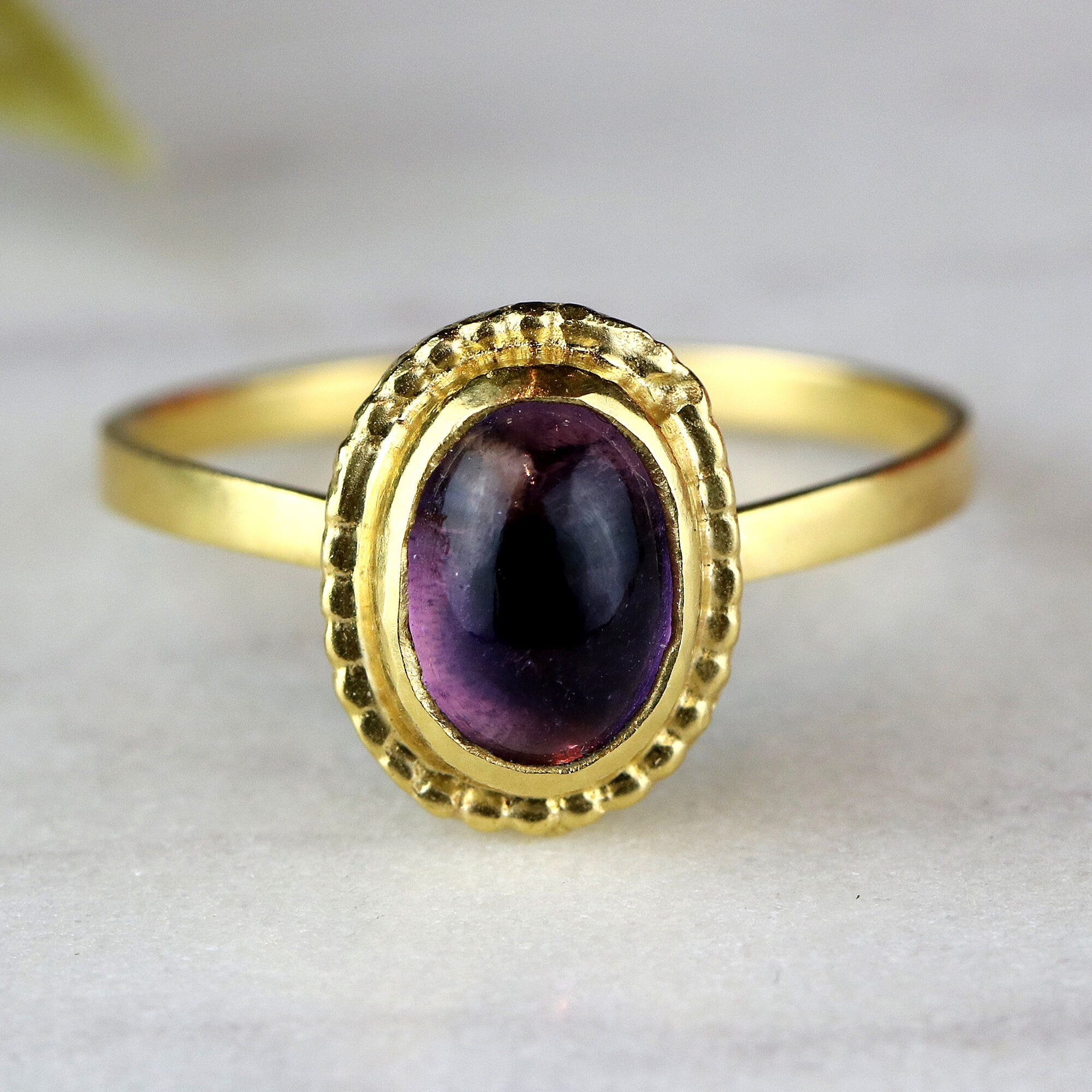 Engagement Ring Amethyst , February Birthstone Ring, Oval Cut Stone Rings, Purple Gemstone Ring, Dainty Gold Rings For Women