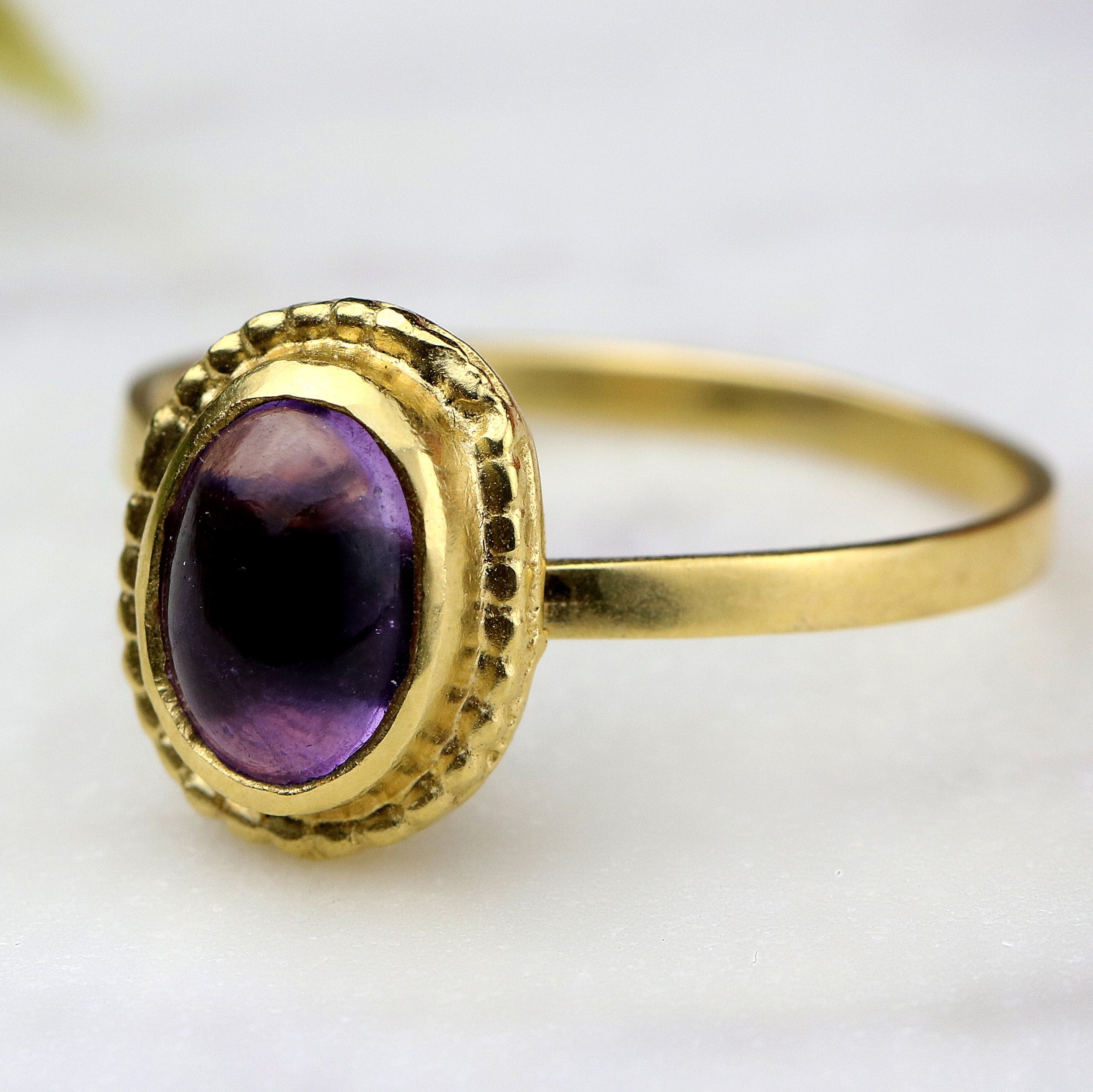 Engagement Ring Amethyst , February Birthstone Ring, Oval Cut Stone Rings, Purple Gemstone Ring, Dainty Gold Rings For Women