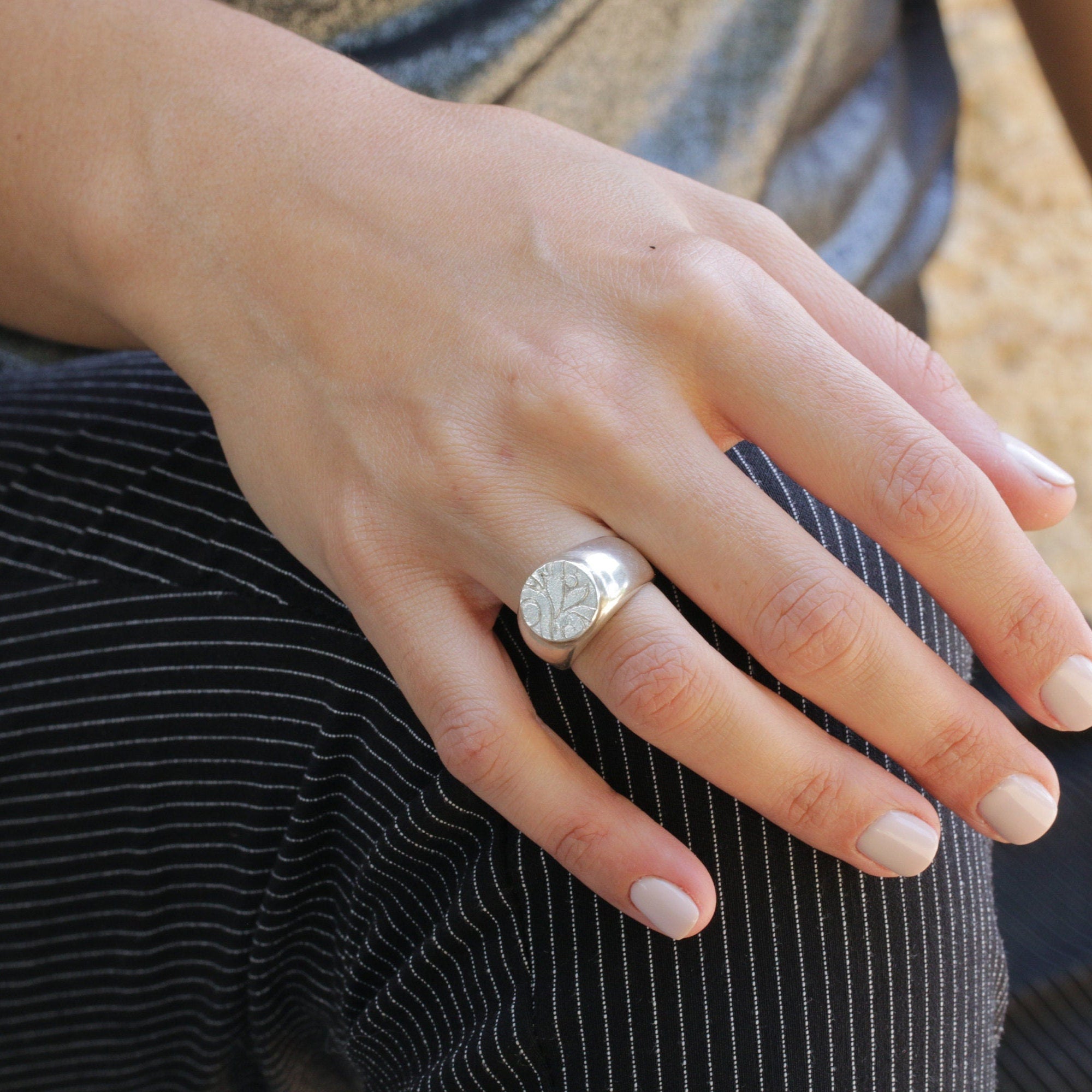 Silver Signet Ring • Round Signet Ring Women • Vintage Ring • Statement Ring • Solitaire Ring • Hand-Made Signet Ring • Gift For Mom