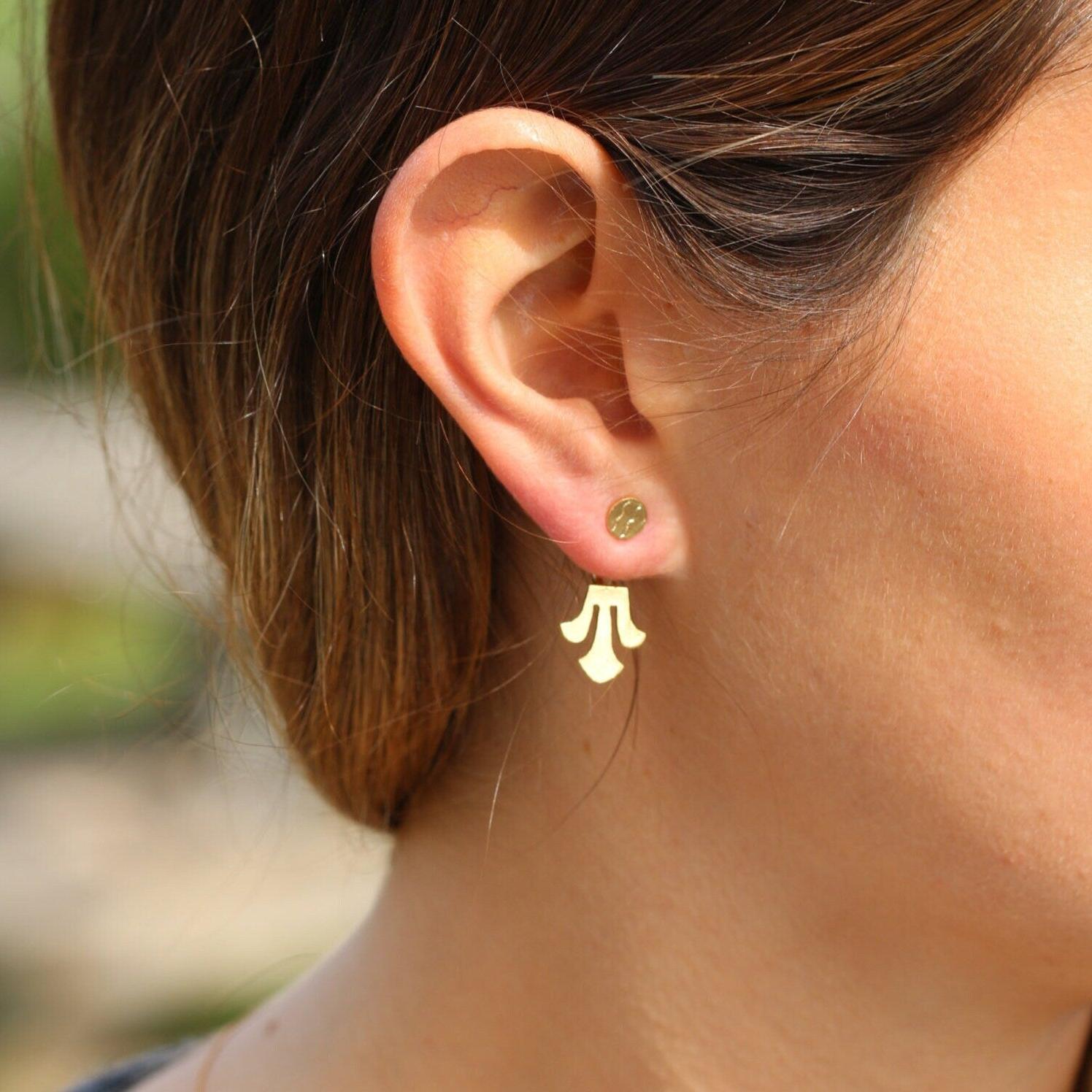Unique gold stud earrings, Elegant front back earrings, Boho ear jacket, Post earrings, Handcrafted bohemian jewelry for women, Gift for her