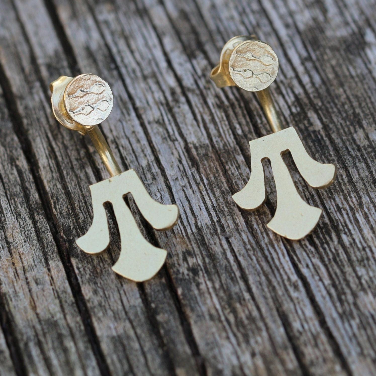 Unique gold stud earrings, Elegant front back earrings, Boho ear jacket, Post earrings, Handcrafted bohemian jewelry for women, Gift for her