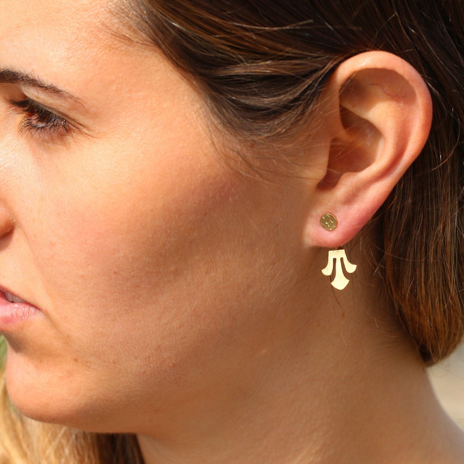 Unique gold stud earrings, Elegant front back earrings, Boho ear jacket, Post earrings, Handcrafted bohemian jewelry for women, Gift for her