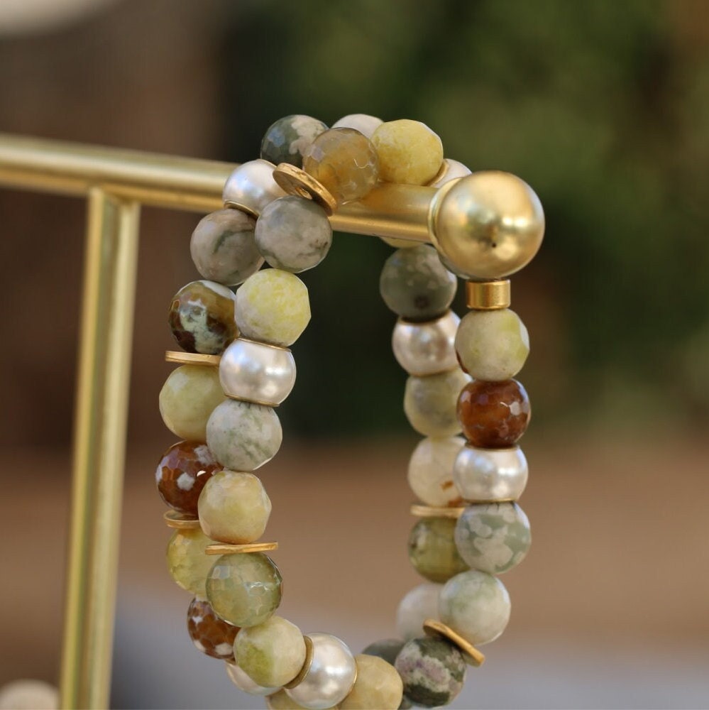 Gemstone Bracelet For Women, Agate Beaded Bracelets, Set of 2 bracelets , Statement bracelet, Handmade Bracelets, Bracelet Gift For Her