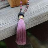 Handmade Tourmaline Gemstone Necklace - Colorful Boho Tassel Necklace for Women