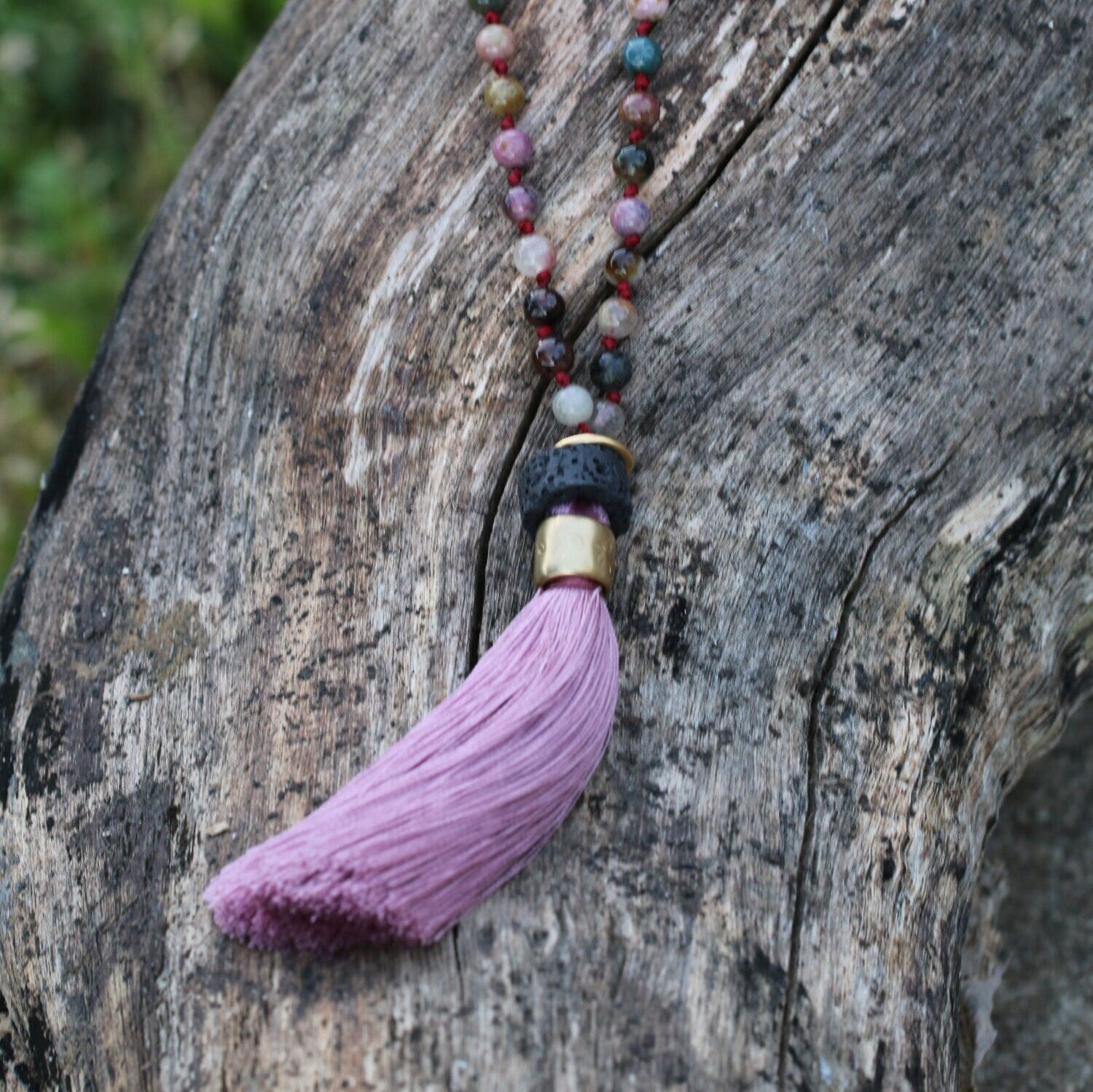 Handmade Tourmaline Gemstone Necklace - Colorful Boho Tassel Necklace for Women