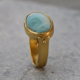 Handmade 14K Gold Larimar Ring - Boho Statement Ring