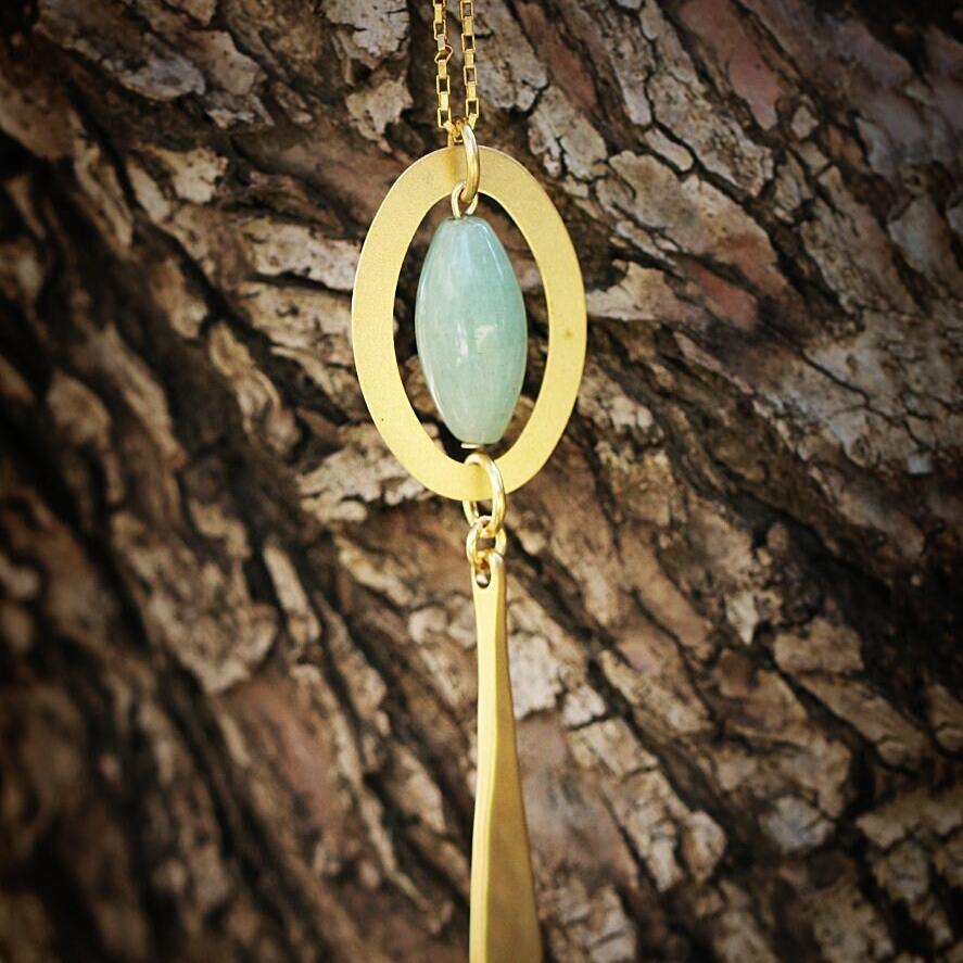 Handmade Gold Aventurine Pendant Necklace - Green Gemstone Necklace for Women