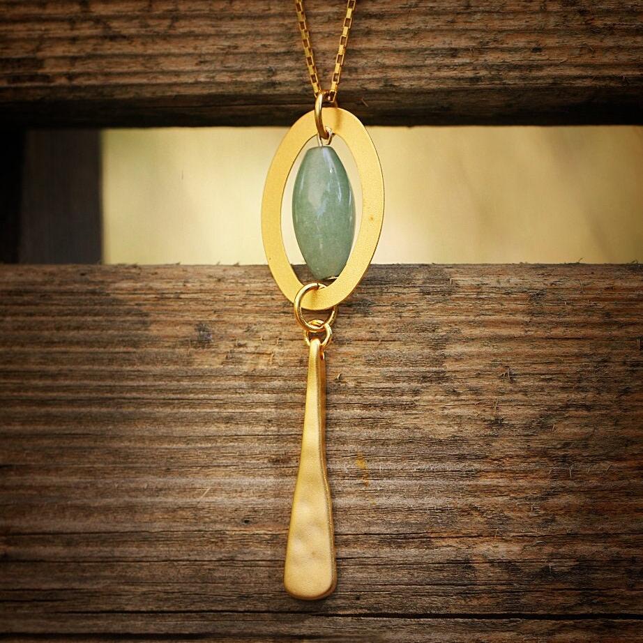 Handmade Gold Aventurine Pendant Necklace - Green Gemstone Necklace for Women