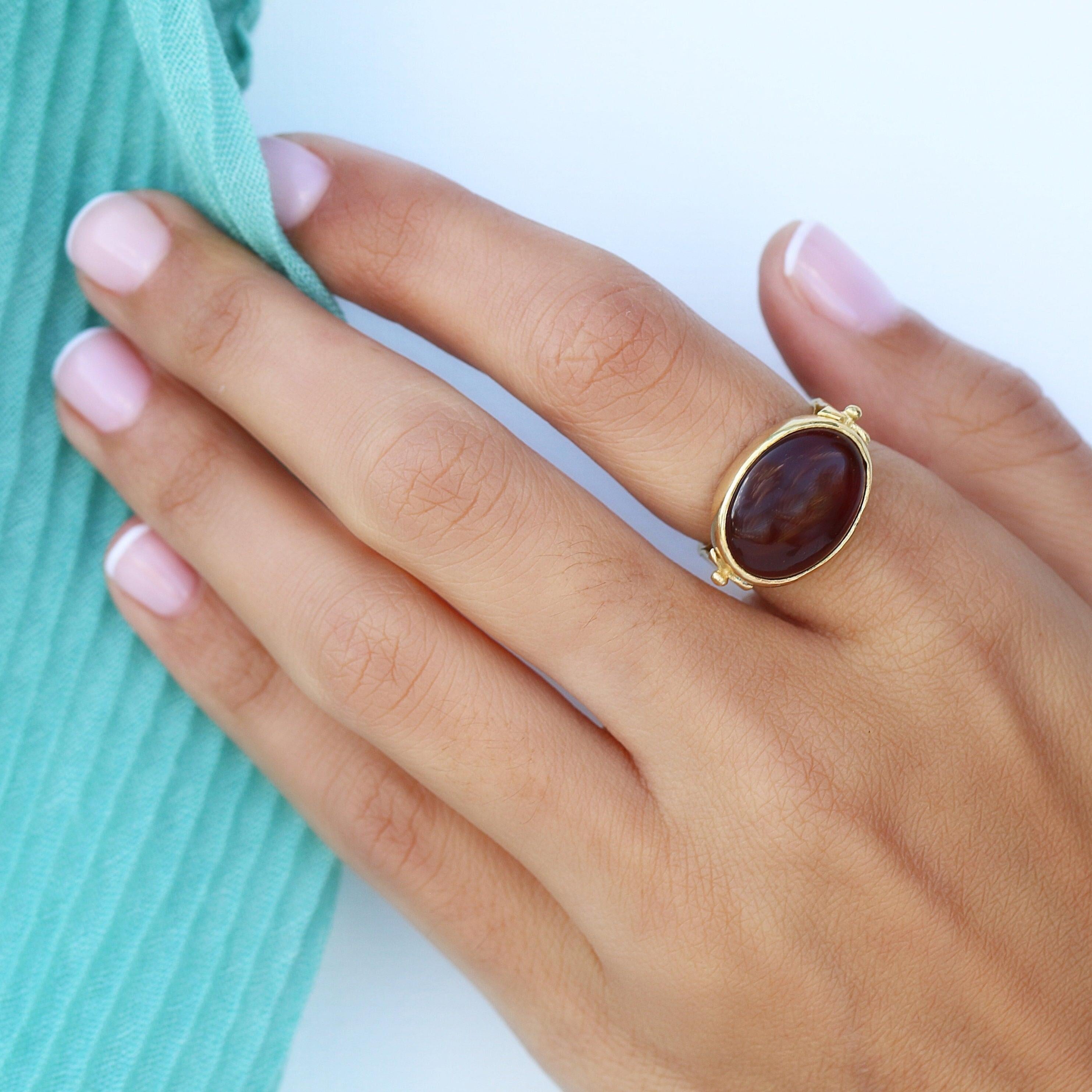 Gold-Filled Solitaire Ring For Women, Carnelian Oval Gold Ring